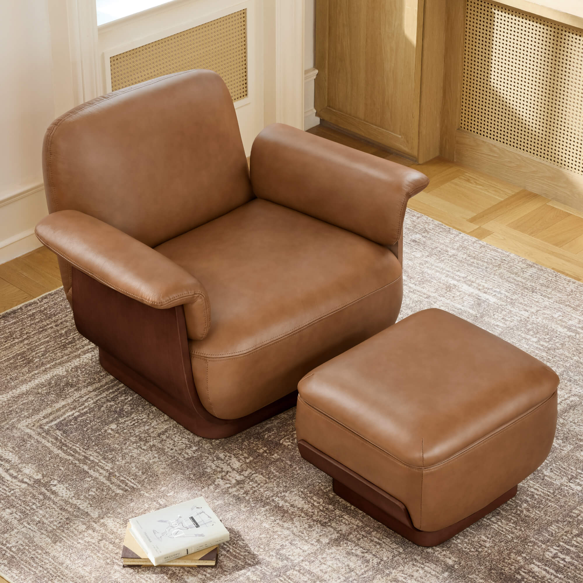 Aspen Modern Round Swivel Chair with Storage Ottoman - Image 3