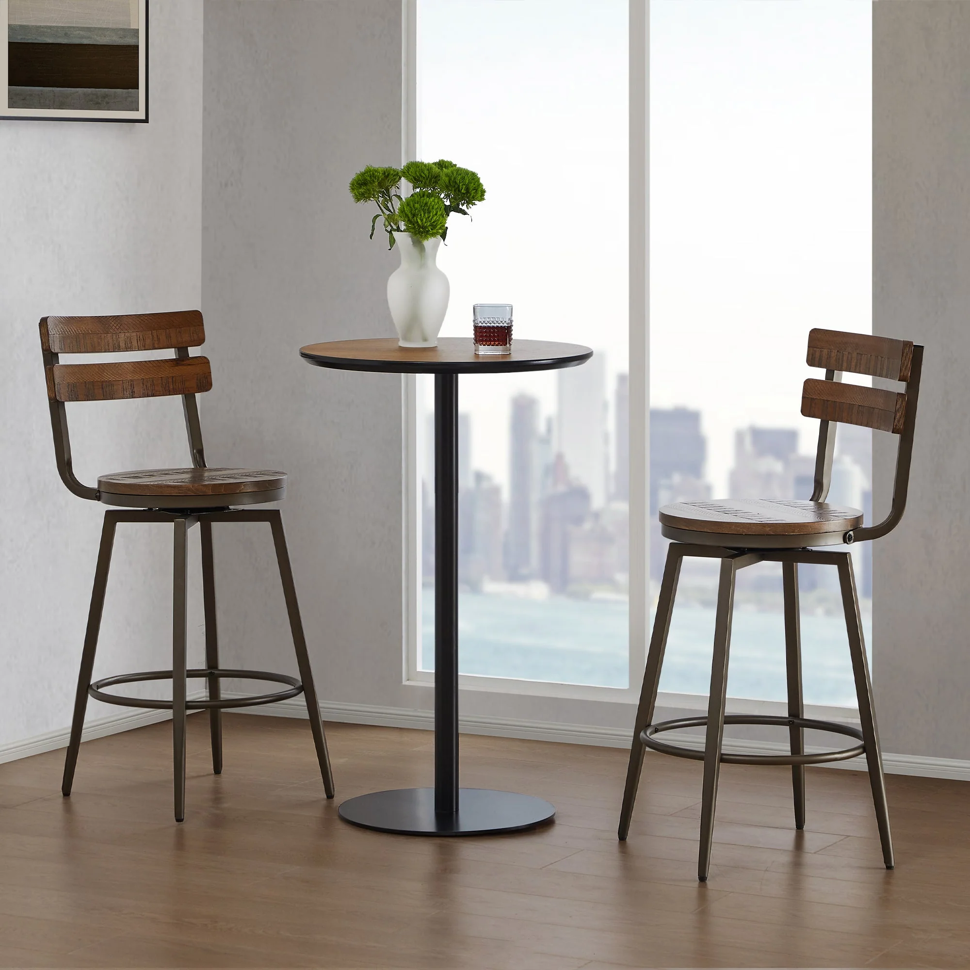 Blair Industrial Wood Seat Counter Stools - Image 3