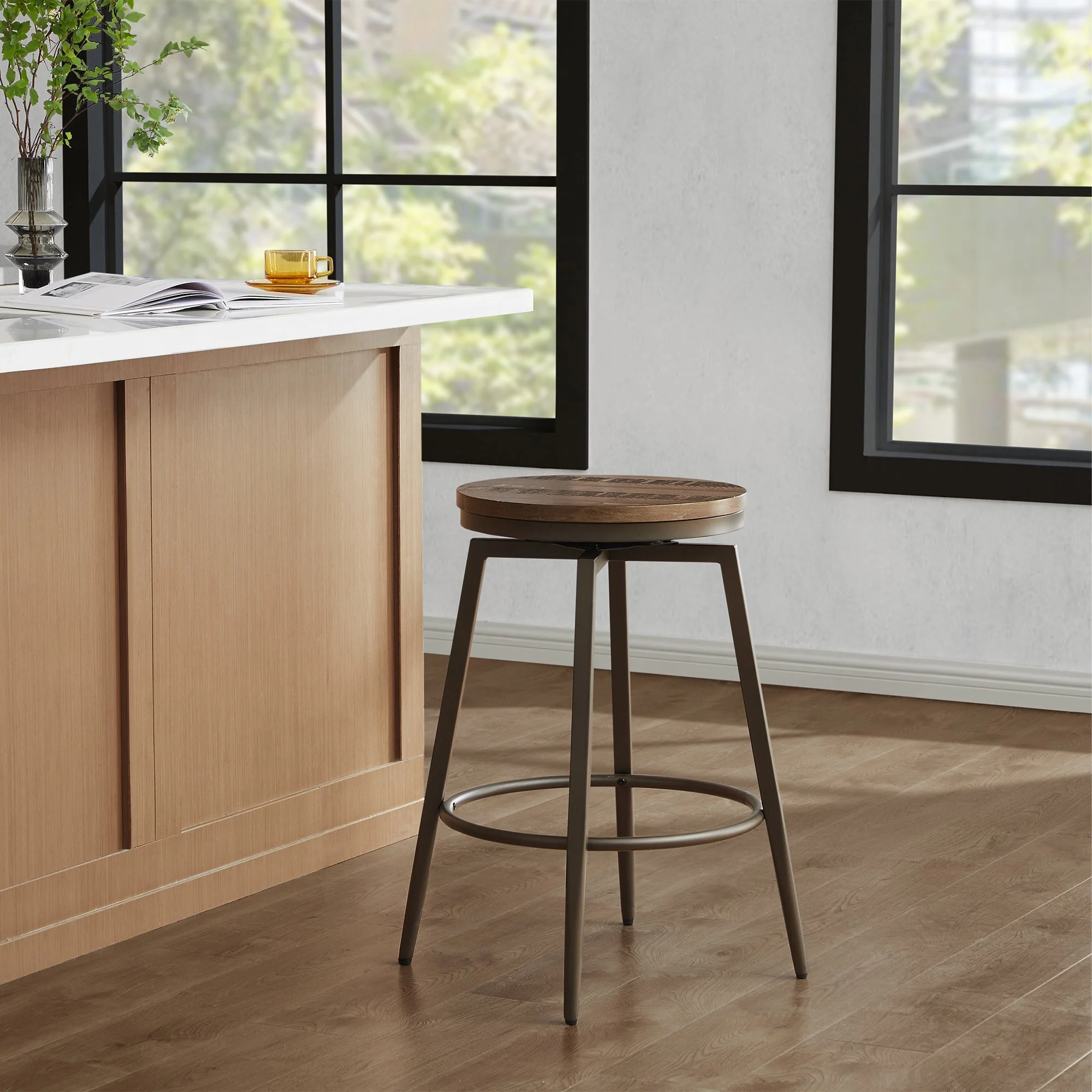 Blair Industrial Wood Seat Counter Stools - Image 5