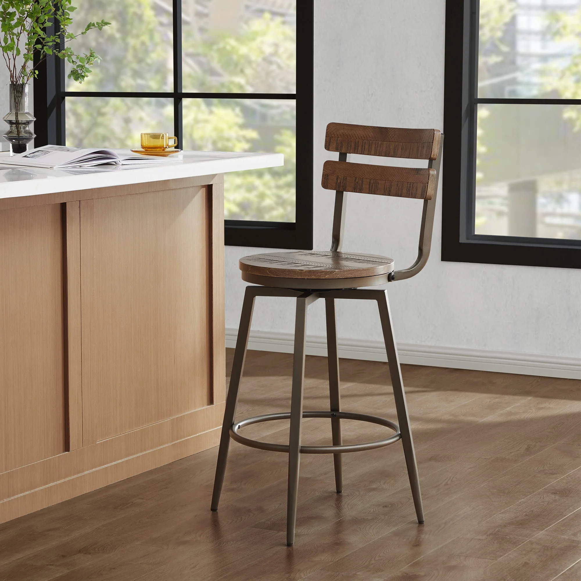 Blair Industrial Wood Seat Counter Stools - Image 6