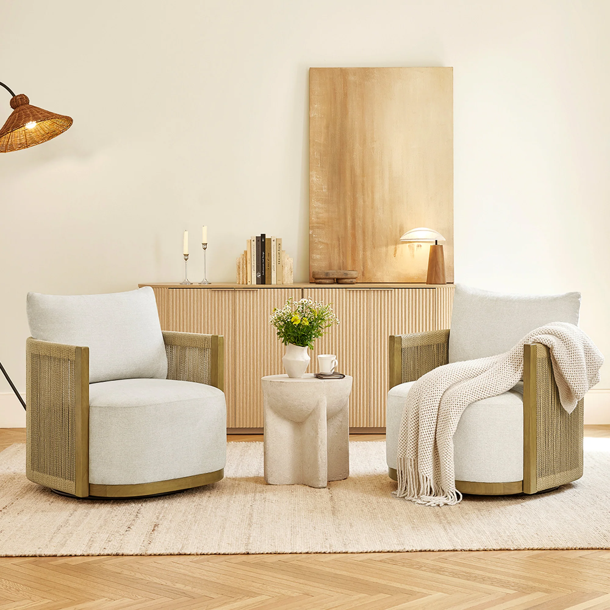 Carl Modern Swivel Rope Accent Chair - Image 19