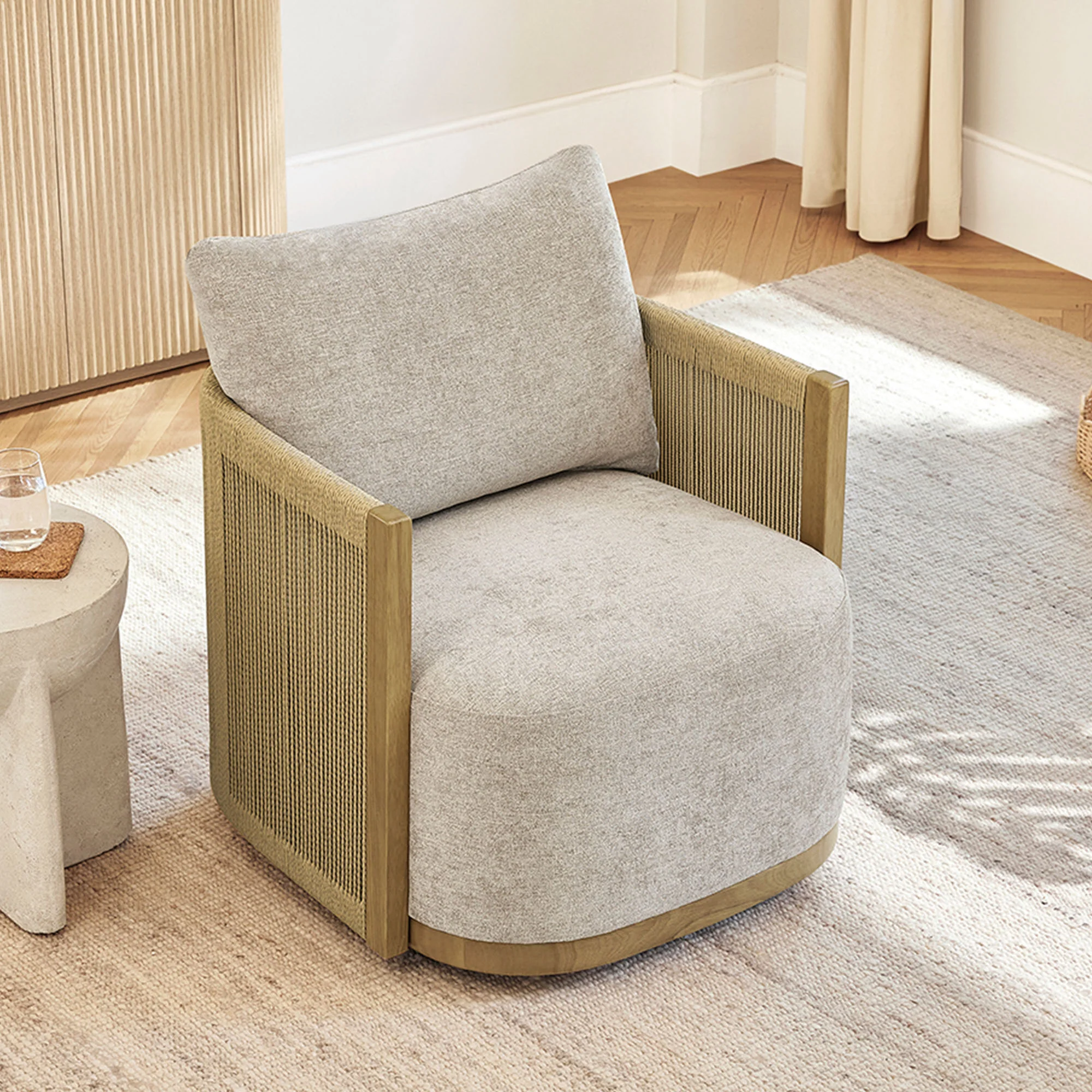 Carl Modern Swivel Rope Accent Chair - Image 4