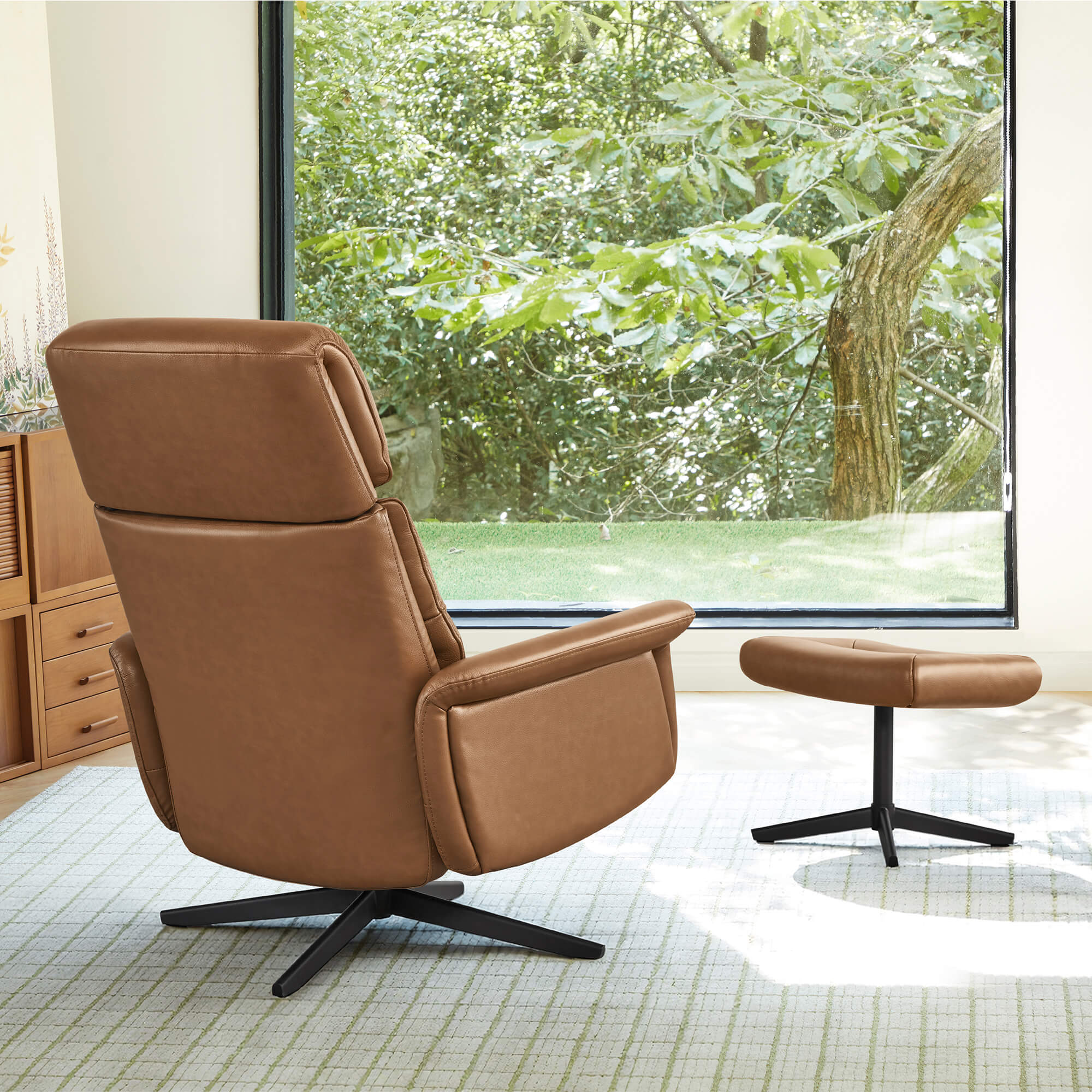 Cary Genuine Leather Swivel Reclining Chair & Ottoman - Image 11