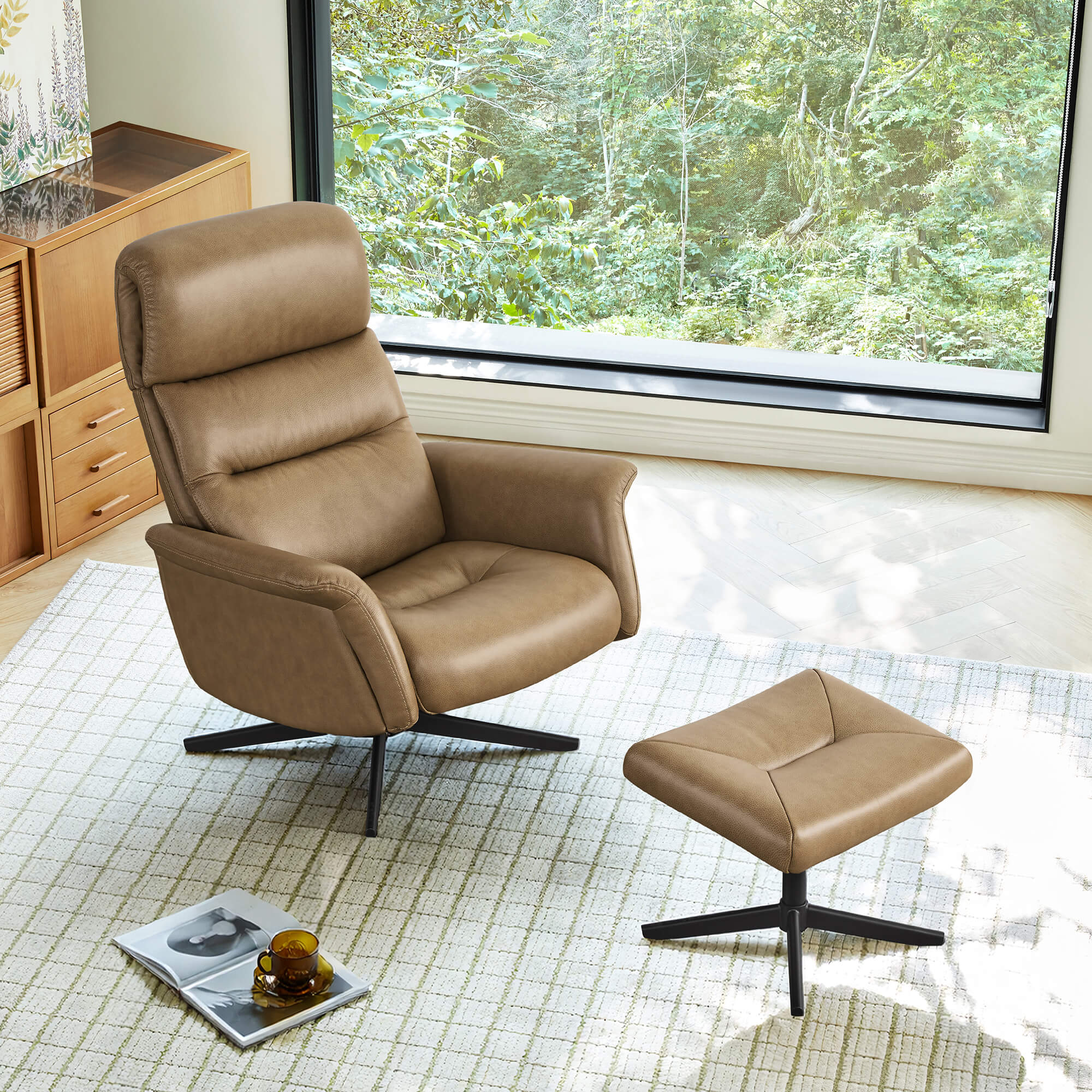 Cary Genuine Leather Swivel Reclining Chair & Ottoman - Image 15