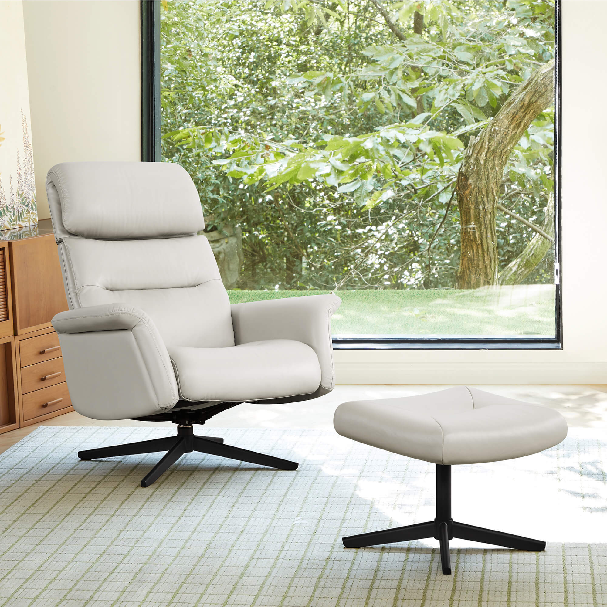 Cary Genuine Leather Swivel Reclining Chair & Ottoman - Image 17