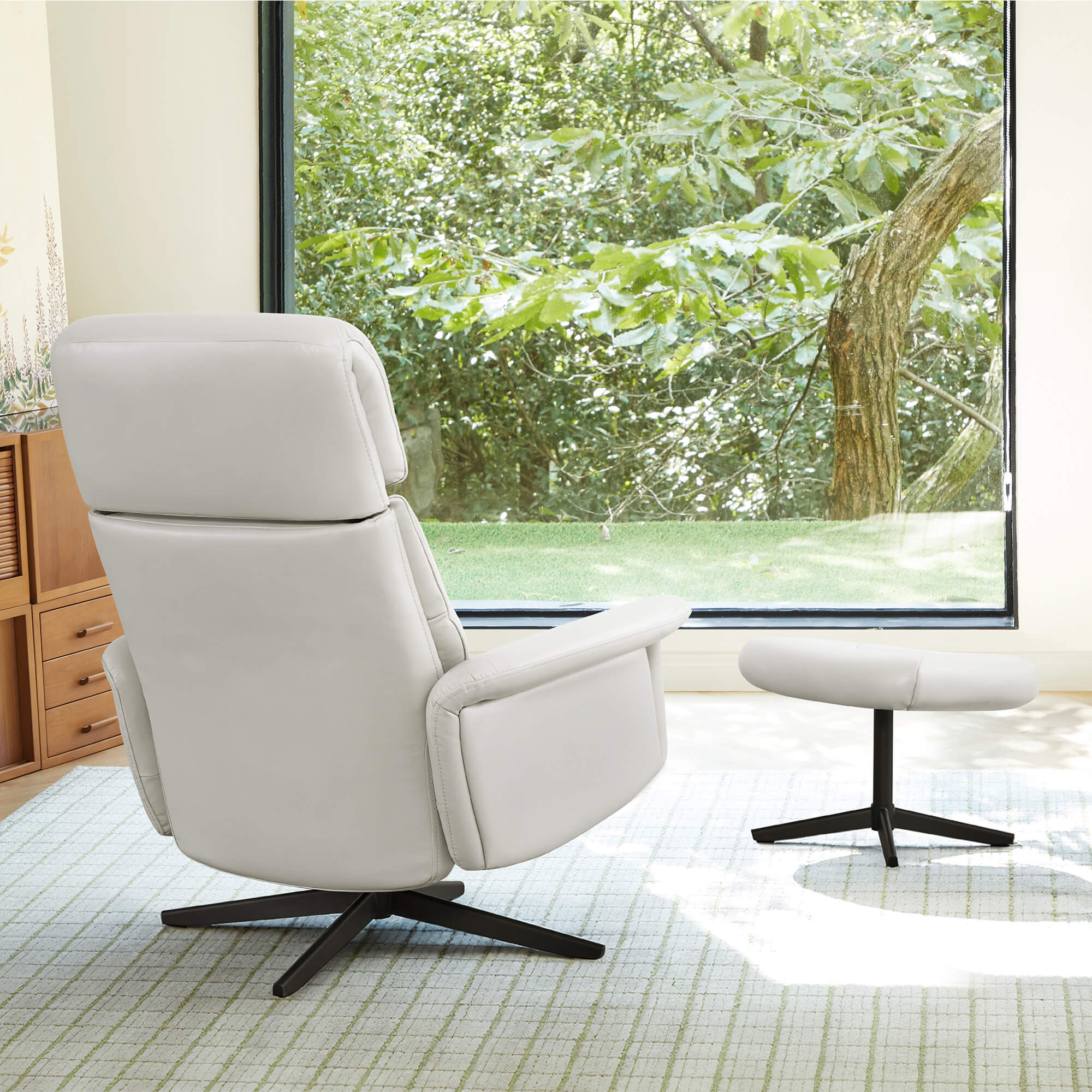 Cary Genuine Leather Swivel Reclining Chair & Ottoman - Image 3