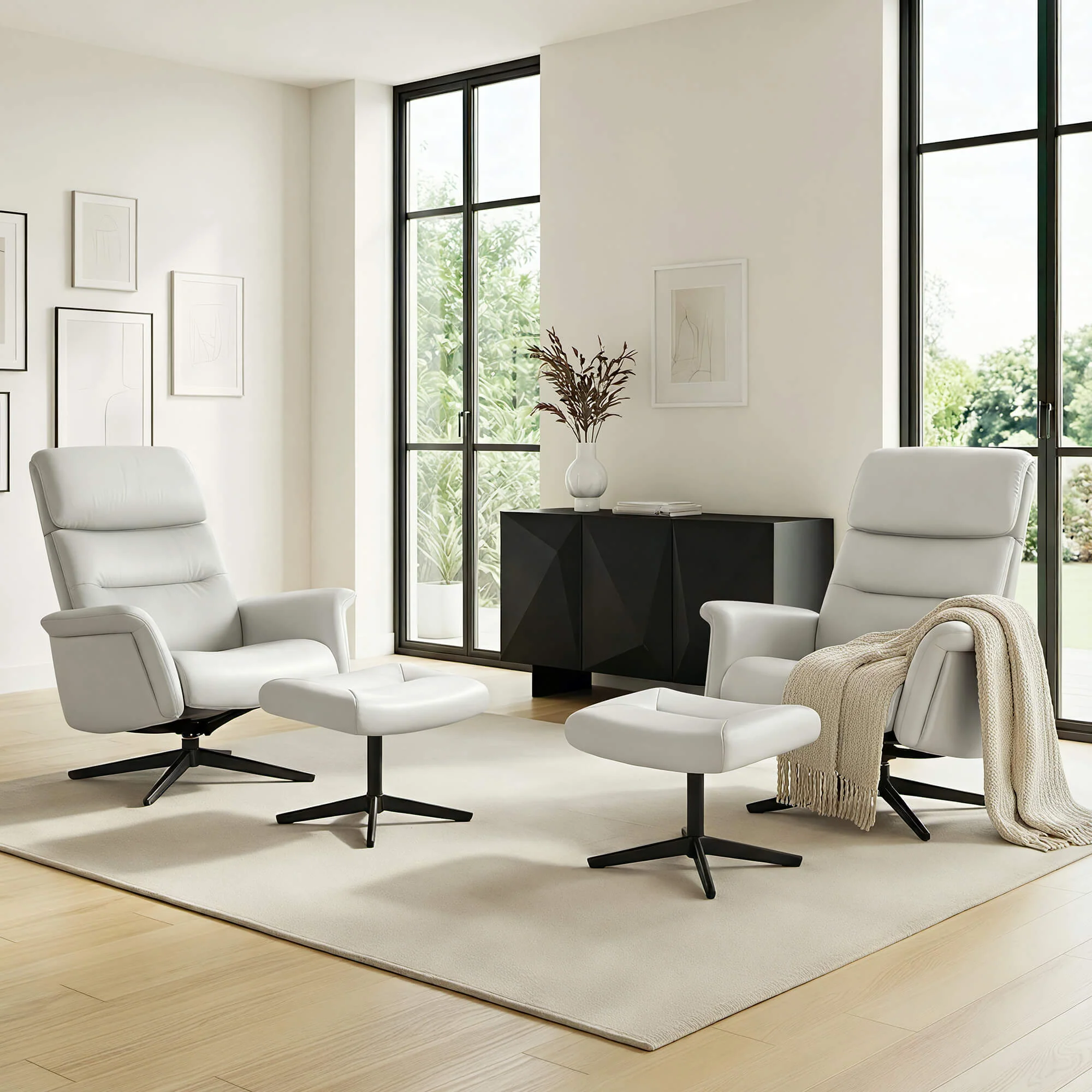 Cary Genuine Leather Swivel Reclining Chair & Ottoman - Image 4