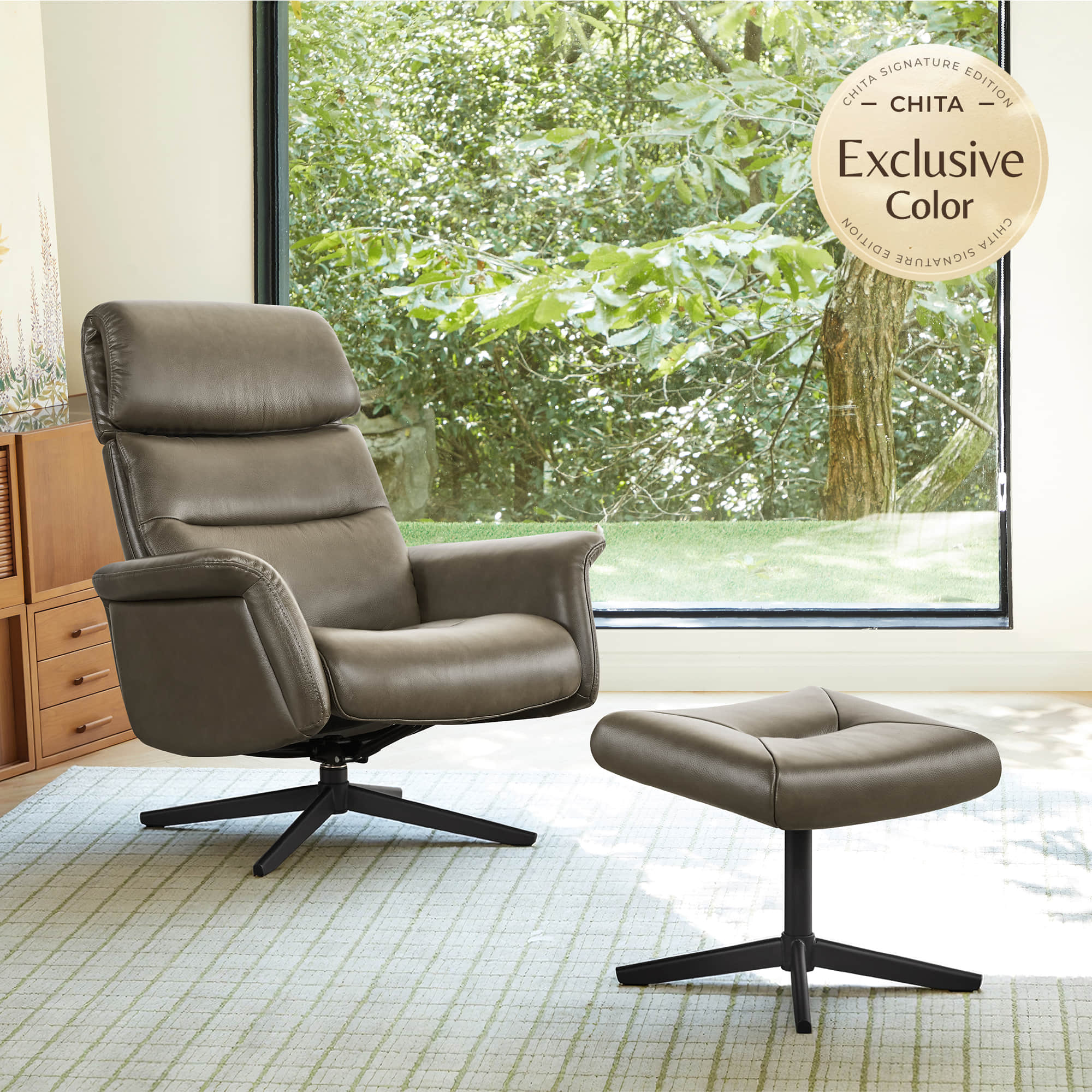 Cary Genuine Leather Swivel Reclining Chair & Ottoman - Image 5