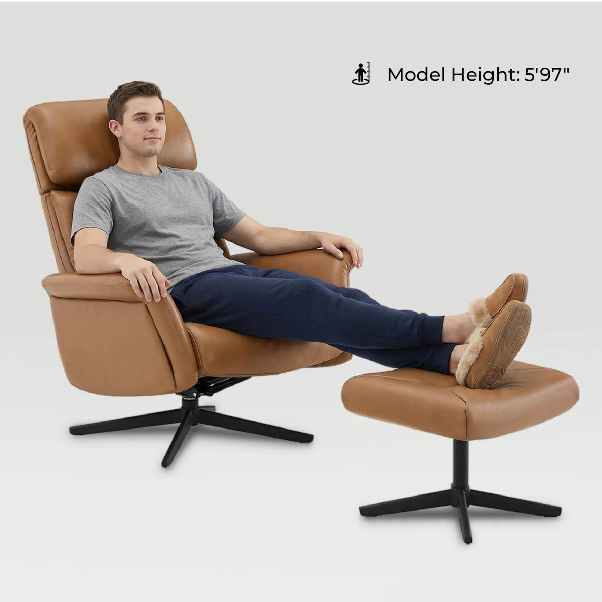 Cary Genuine Leather Swivel Reclining Chair & Ottoman - Image 53