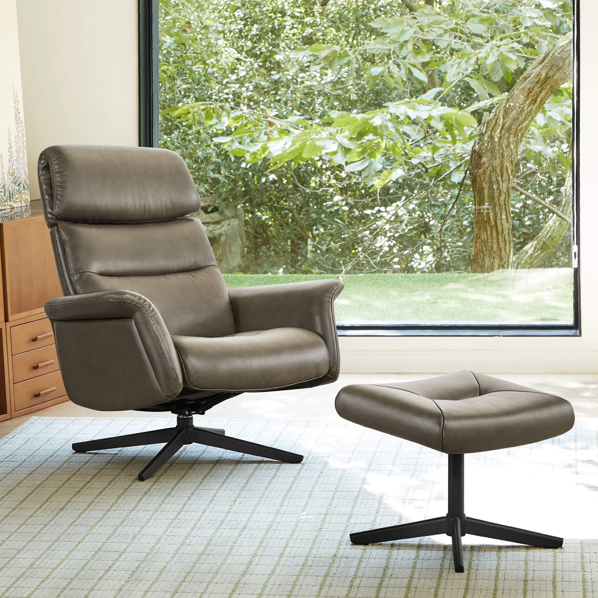 Cary Genuine Leather Swivel Reclining Chair & Ottoman - Image 6