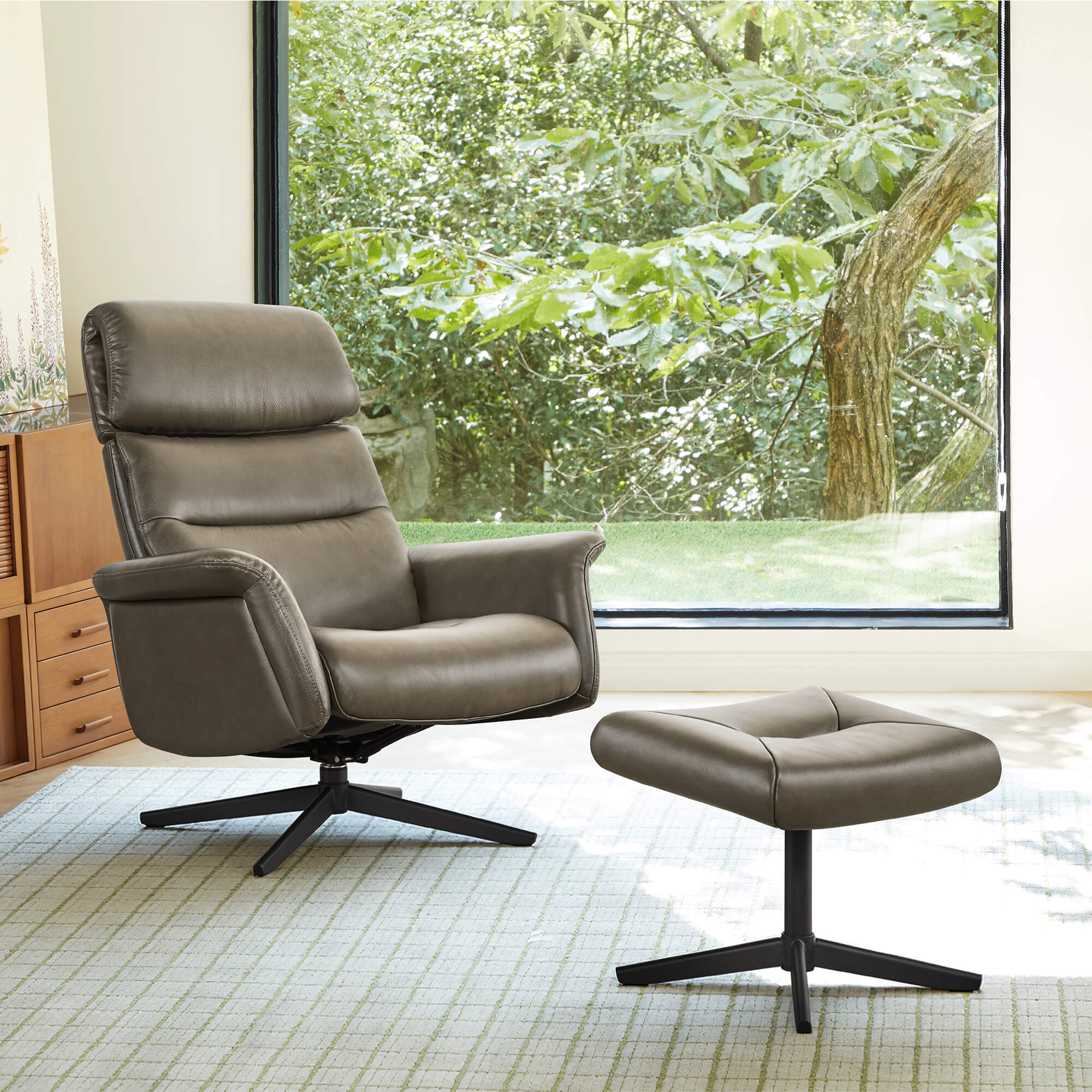 Cary Genuine Leather Swivel Reclining Chair & Ottoman - Image 7