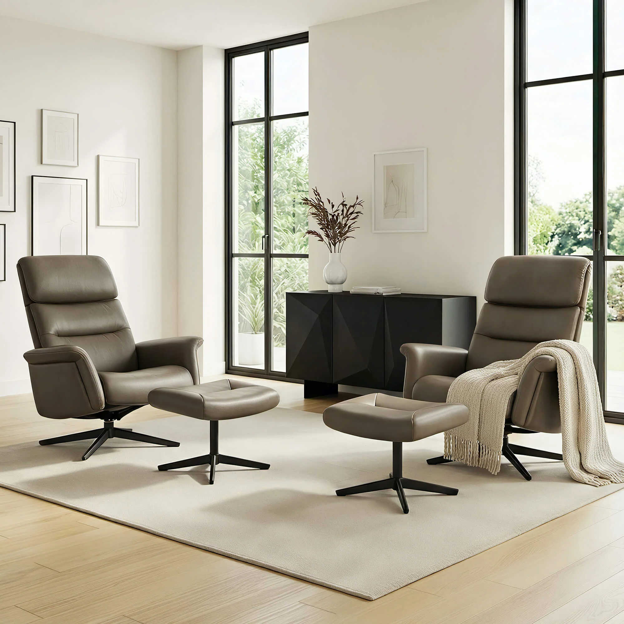 Cary Genuine Leather Swivel Reclining Chair & Ottoman - Image 9
