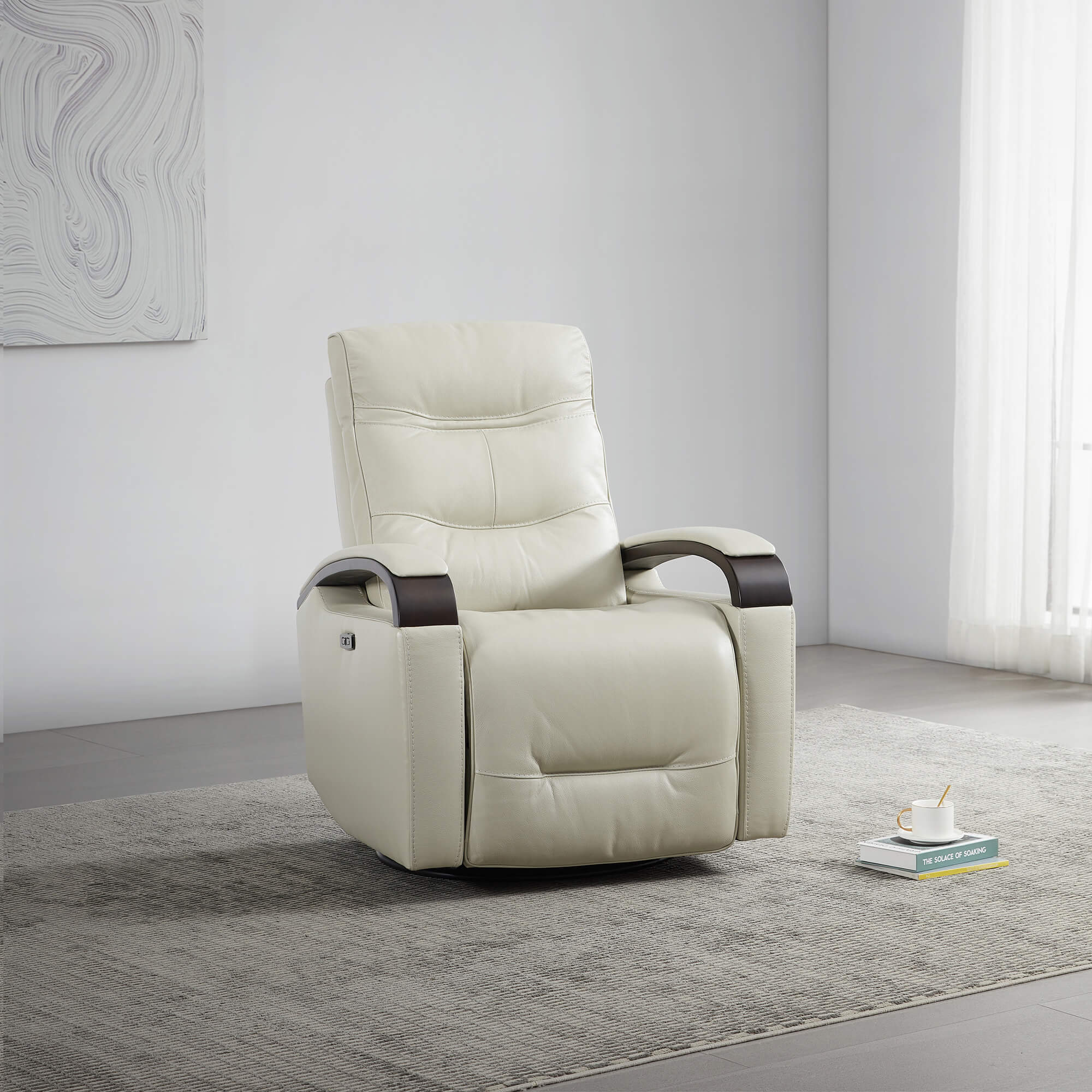 Gentry Leather Power Swivel Glider Recliner with Charging Port - Image 29