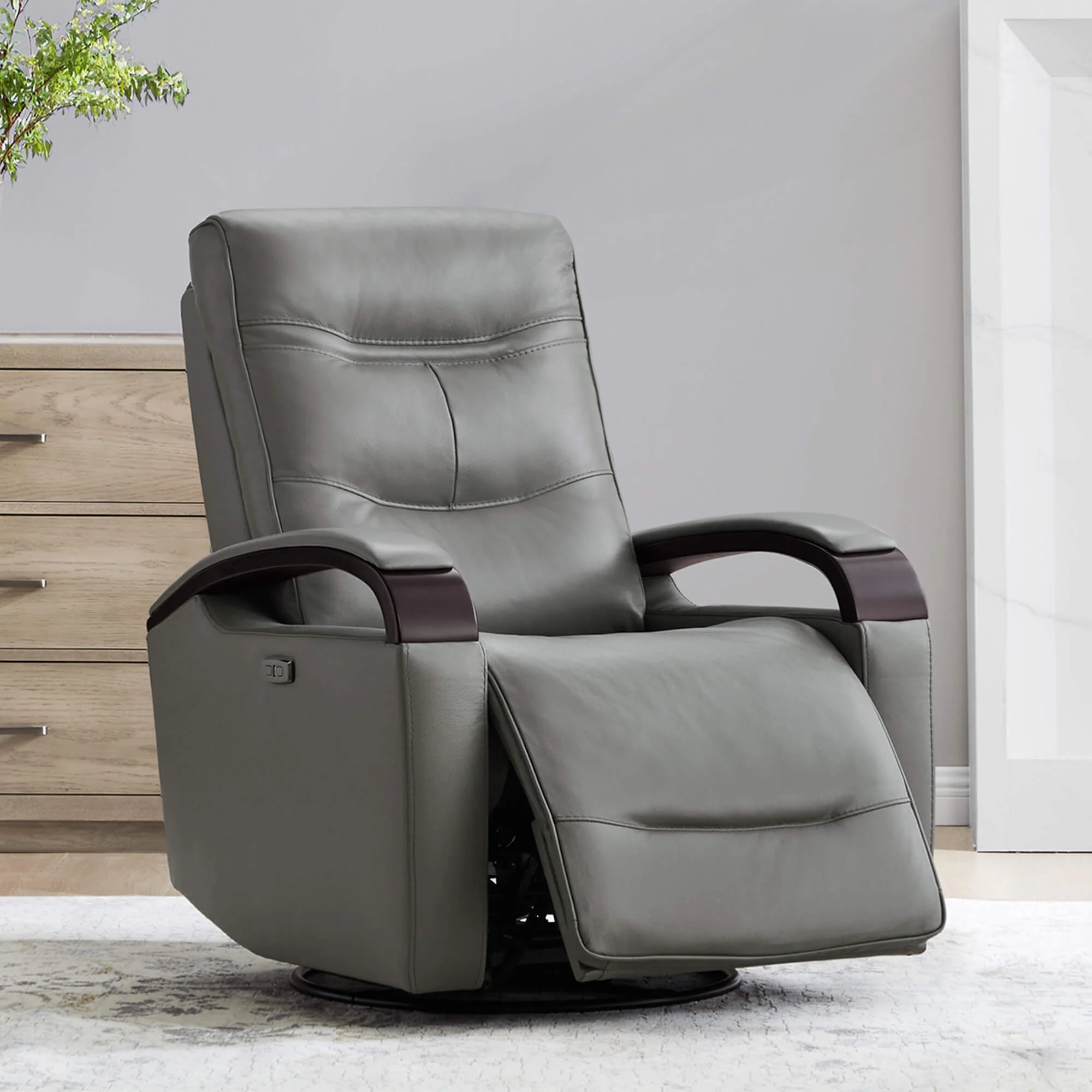 Gentry Leather Power Swivel Glider Recliner with Charging Port - Image 31