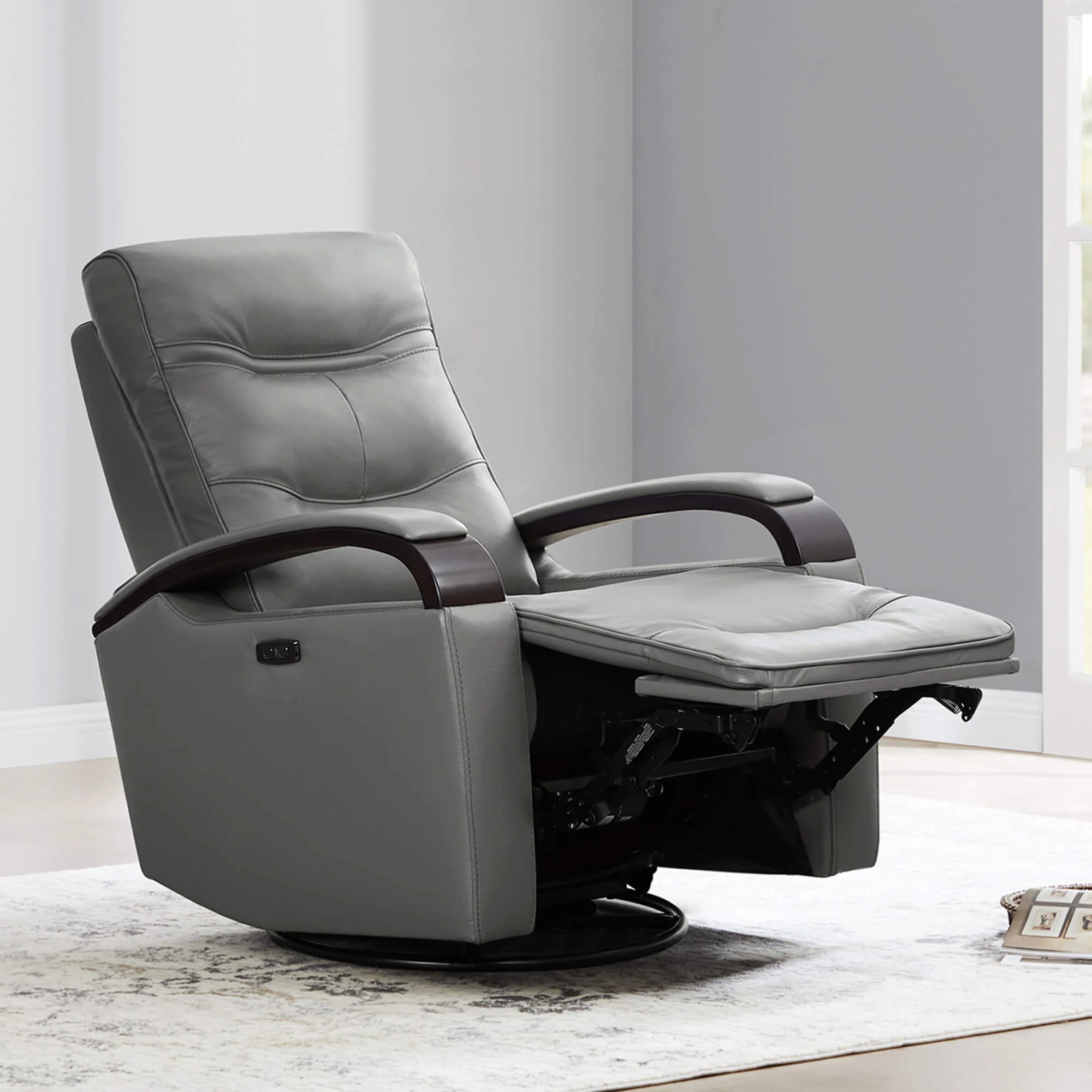 Gentry Leather Power Swivel Glider Recliner with Charging Port - Image 33