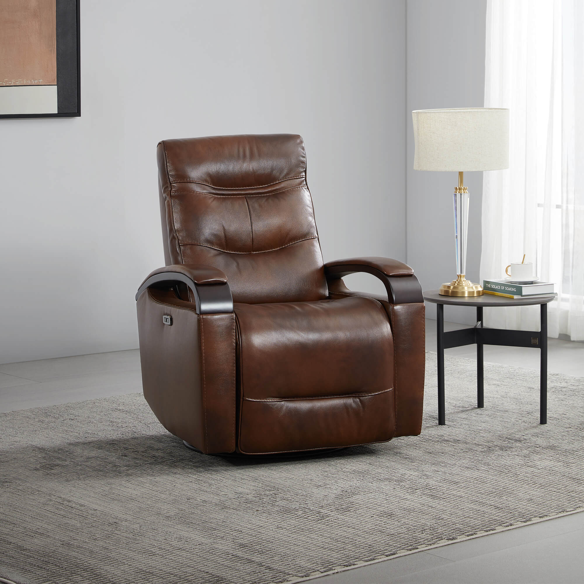 Gentry Leather Power Swivel Glider Recliner with Charging Port - Image 34