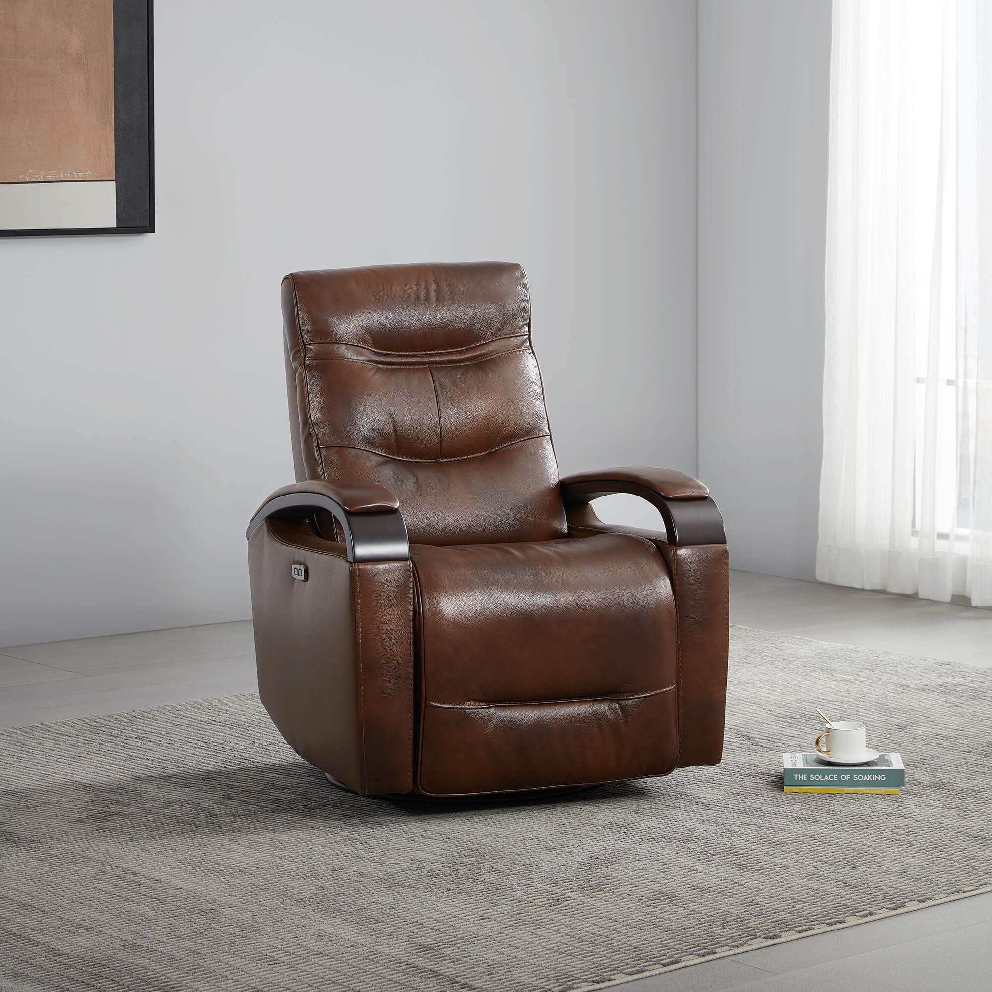 Gentry Leather Power Swivel Glider Recliner with Charging Port - Image 35