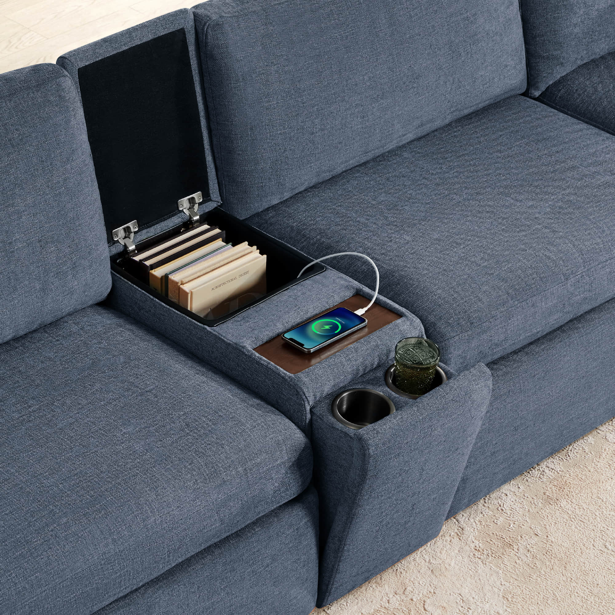 Delaney 6-Seat Modular Sofa Chaise with Storage Ottomans - Image 53