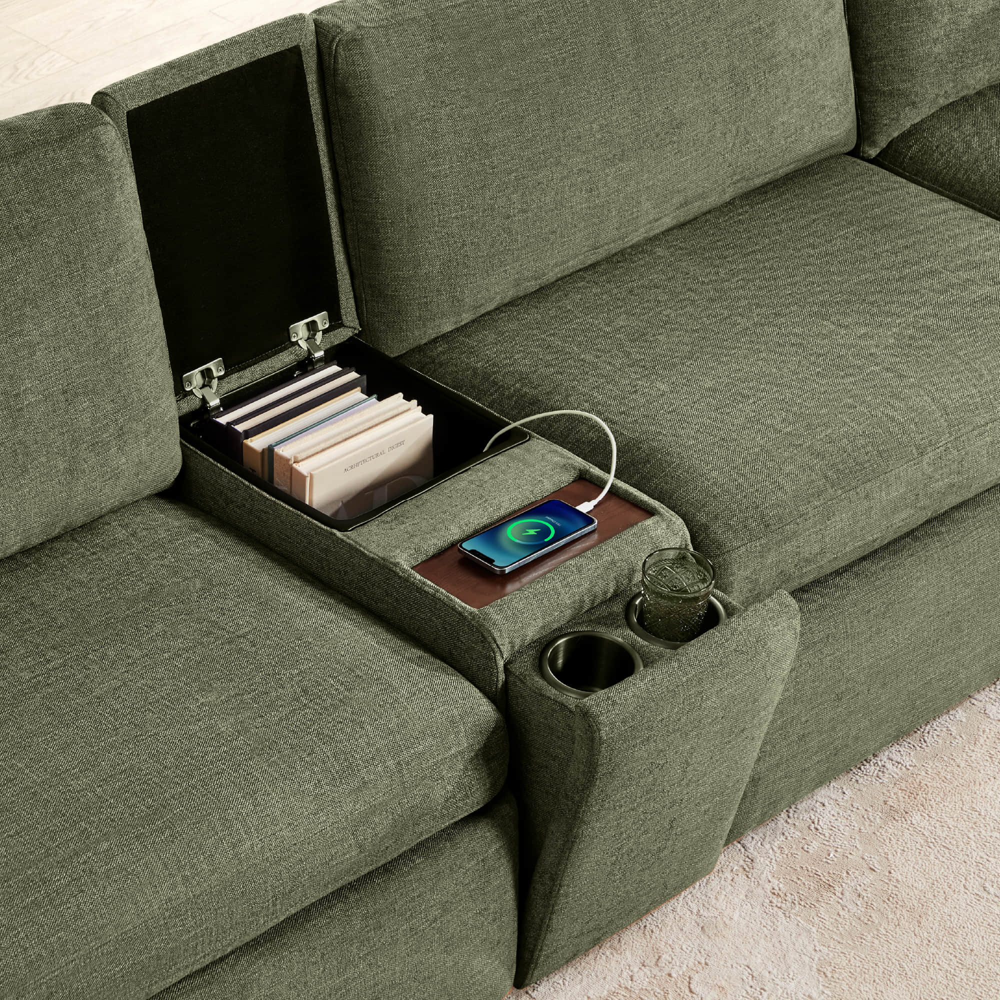 Delaney 6-Seat Modular Sofa Chaise with Storage Ottomans - Image 66