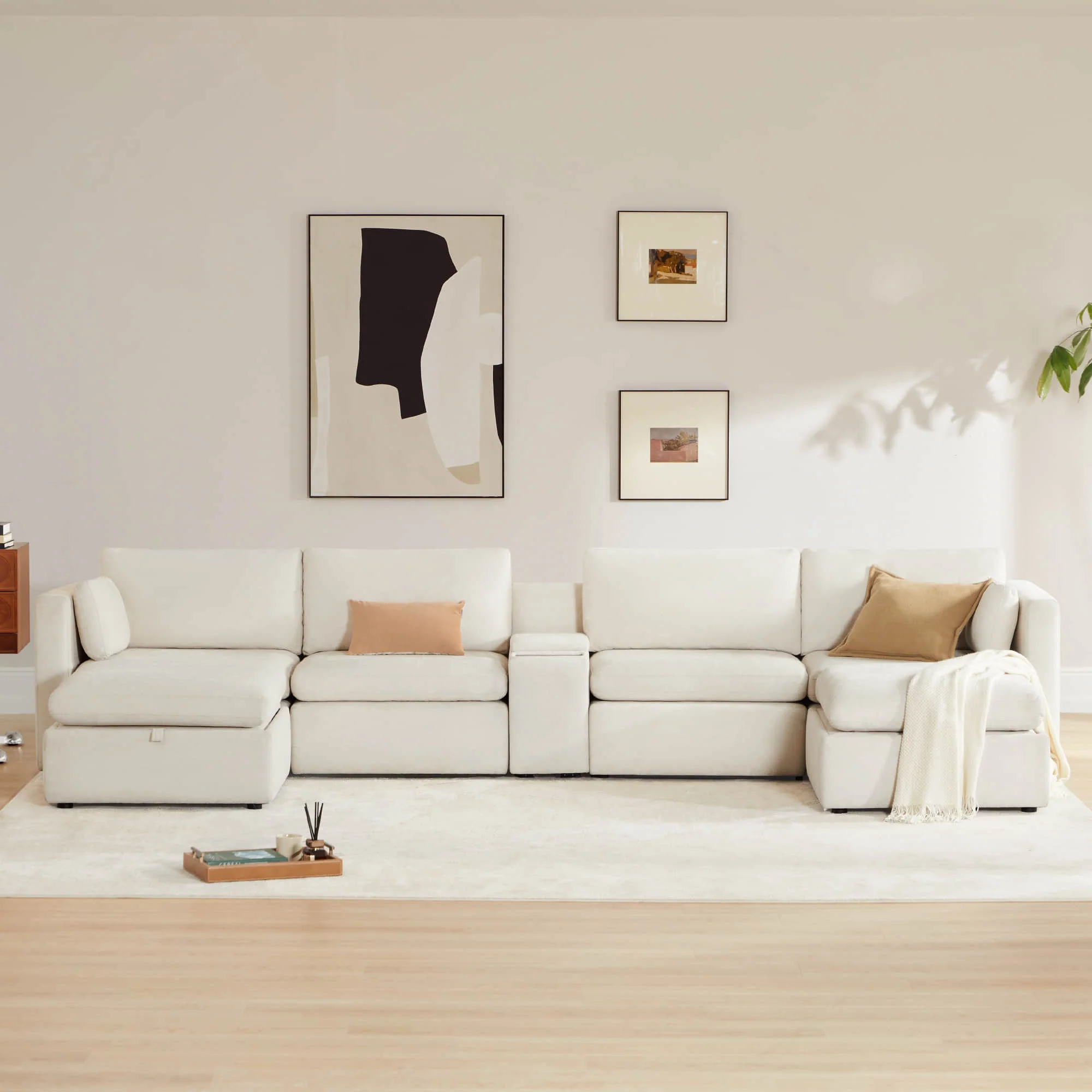 Delaney 6-Seat Modular Sofa Chaise with Storage Ottomans - Image 10