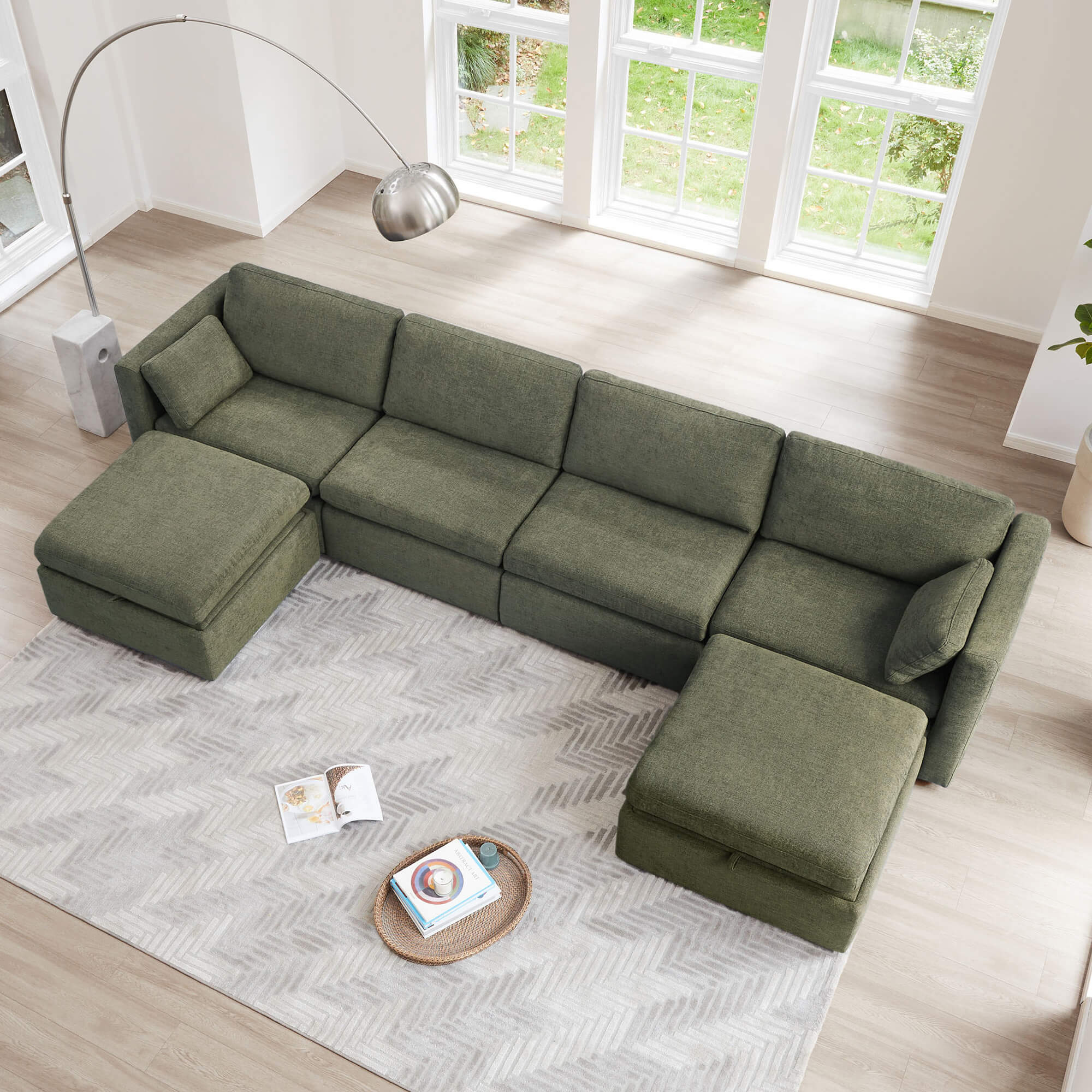 Delaney 6-Seat Modular Sofa Chaise with Storage Ottomans - Image 108