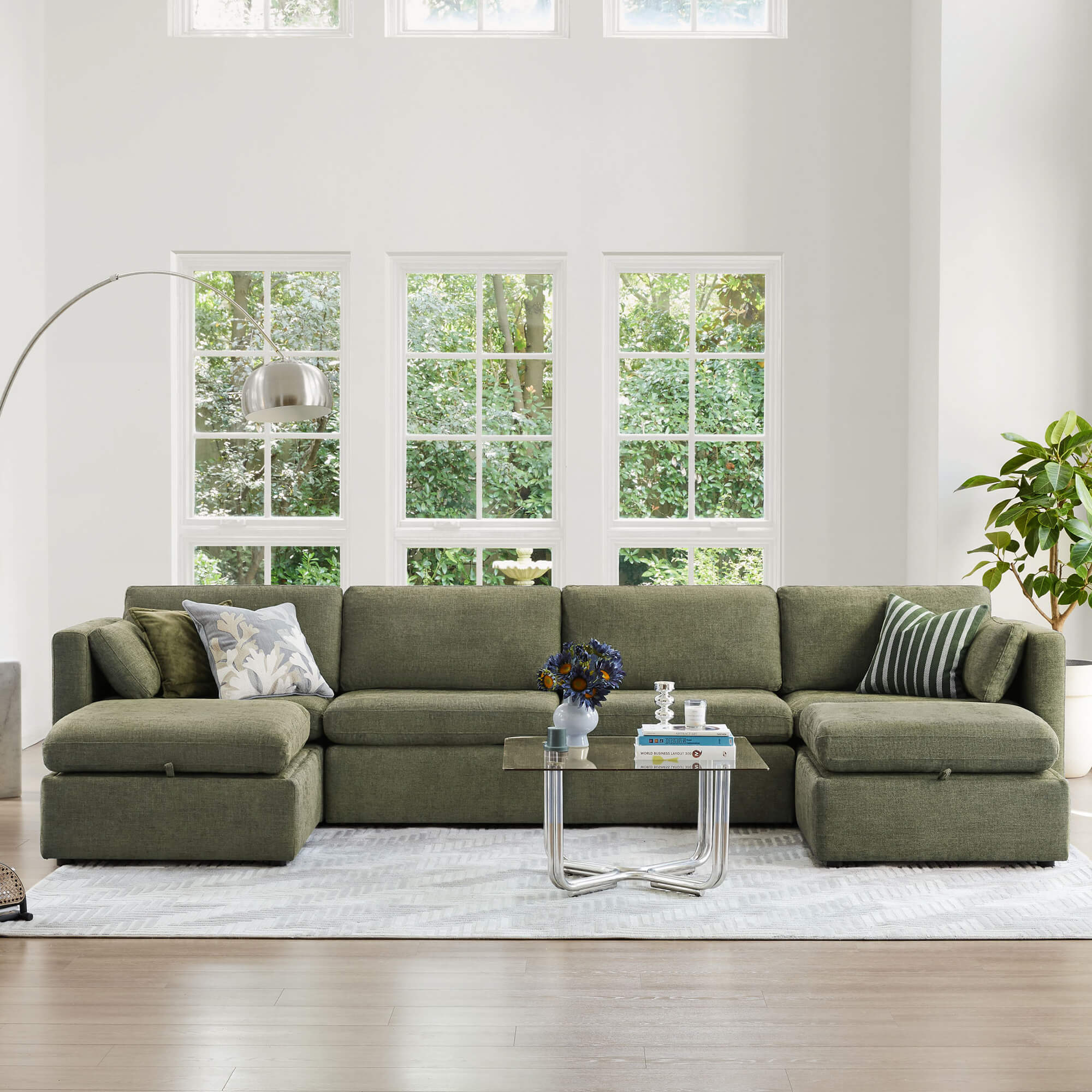 Delaney 6-Seat Modular Sofa Chaise with Storage Ottomans - Image 109