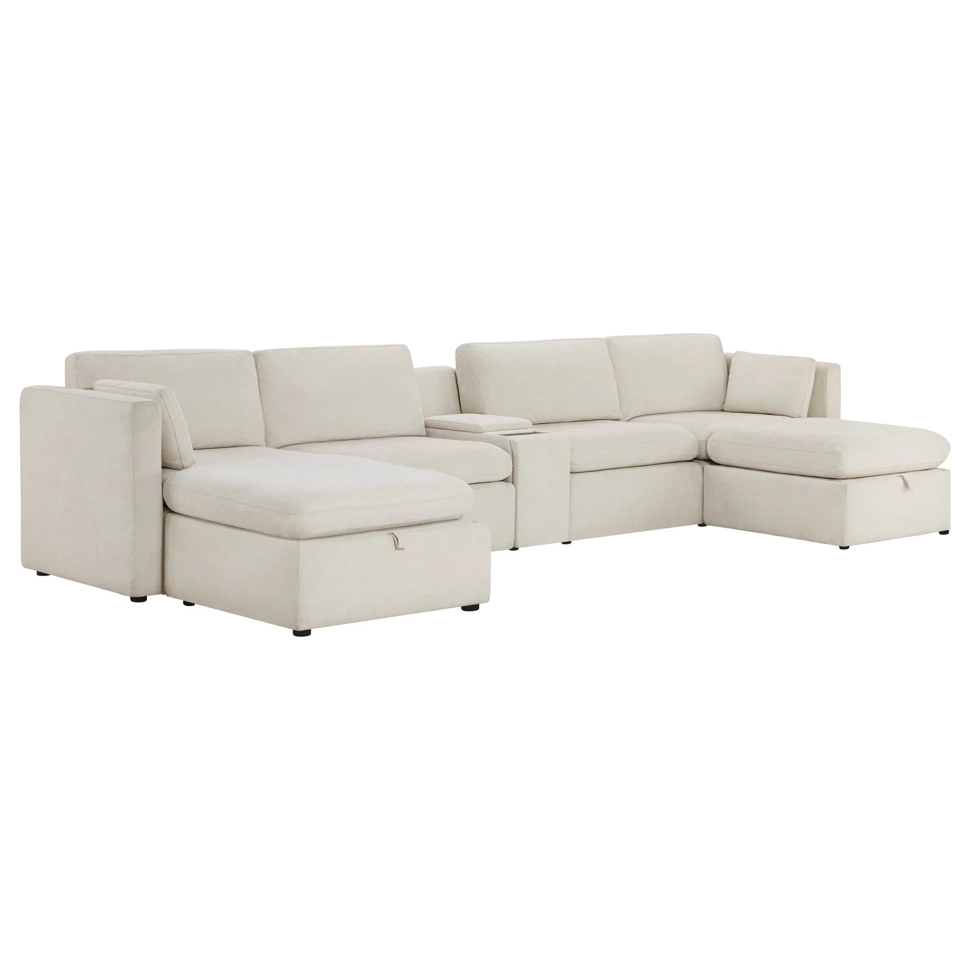 Delaney 6-Seat Modular Sofa Chaise with Storage Ottomans - Image 14