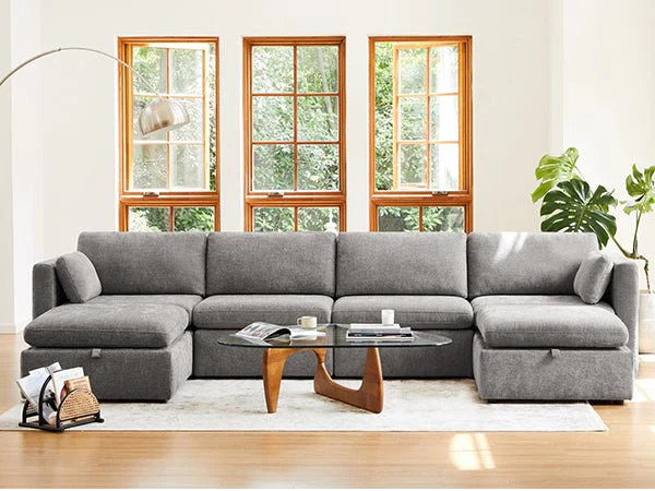 Delaney 6-Seat Modular Sofa Chaise with Storage Ottomans - Image 24