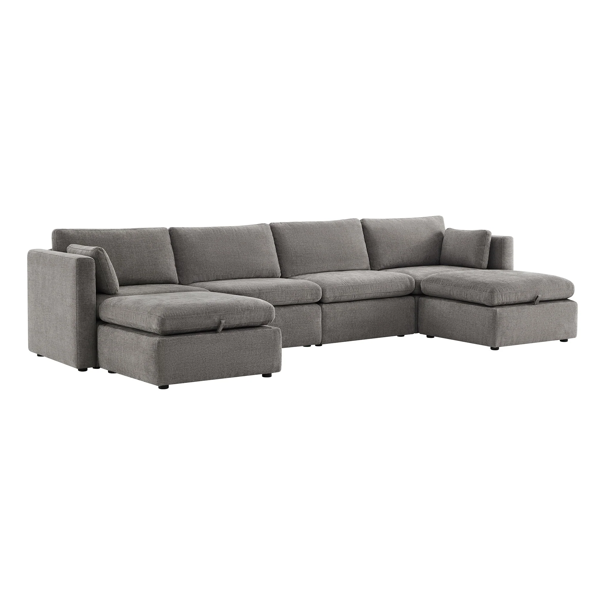 Delaney 6-Seat Modular Sofa Chaise with Storage Ottomans - Image 26