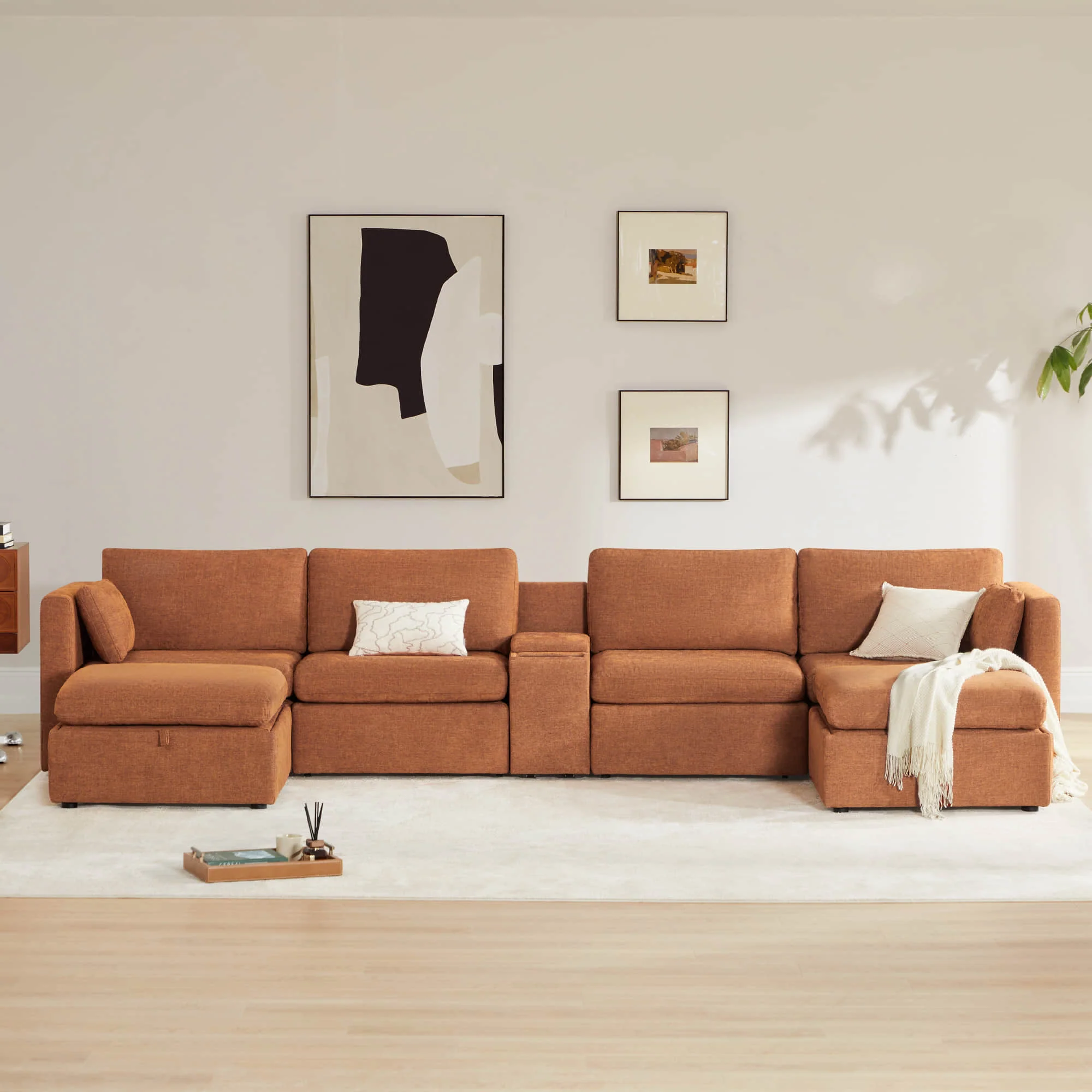 Delaney 6-Seat Modular Sofa Chaise with Storage Ottomans - Image 38