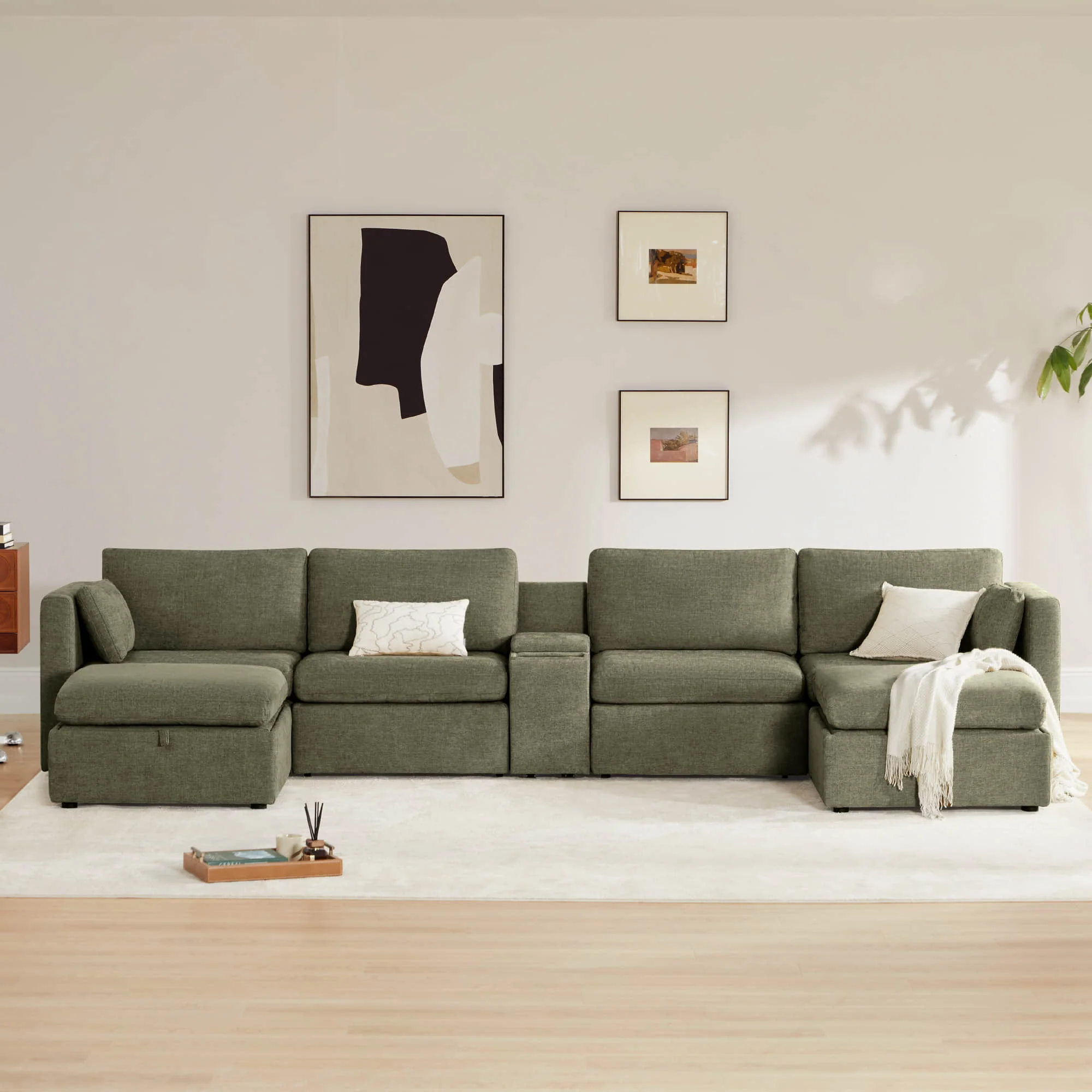 Delaney 6-Seat Modular Sofa Chaise with Storage Ottomans - Image 75