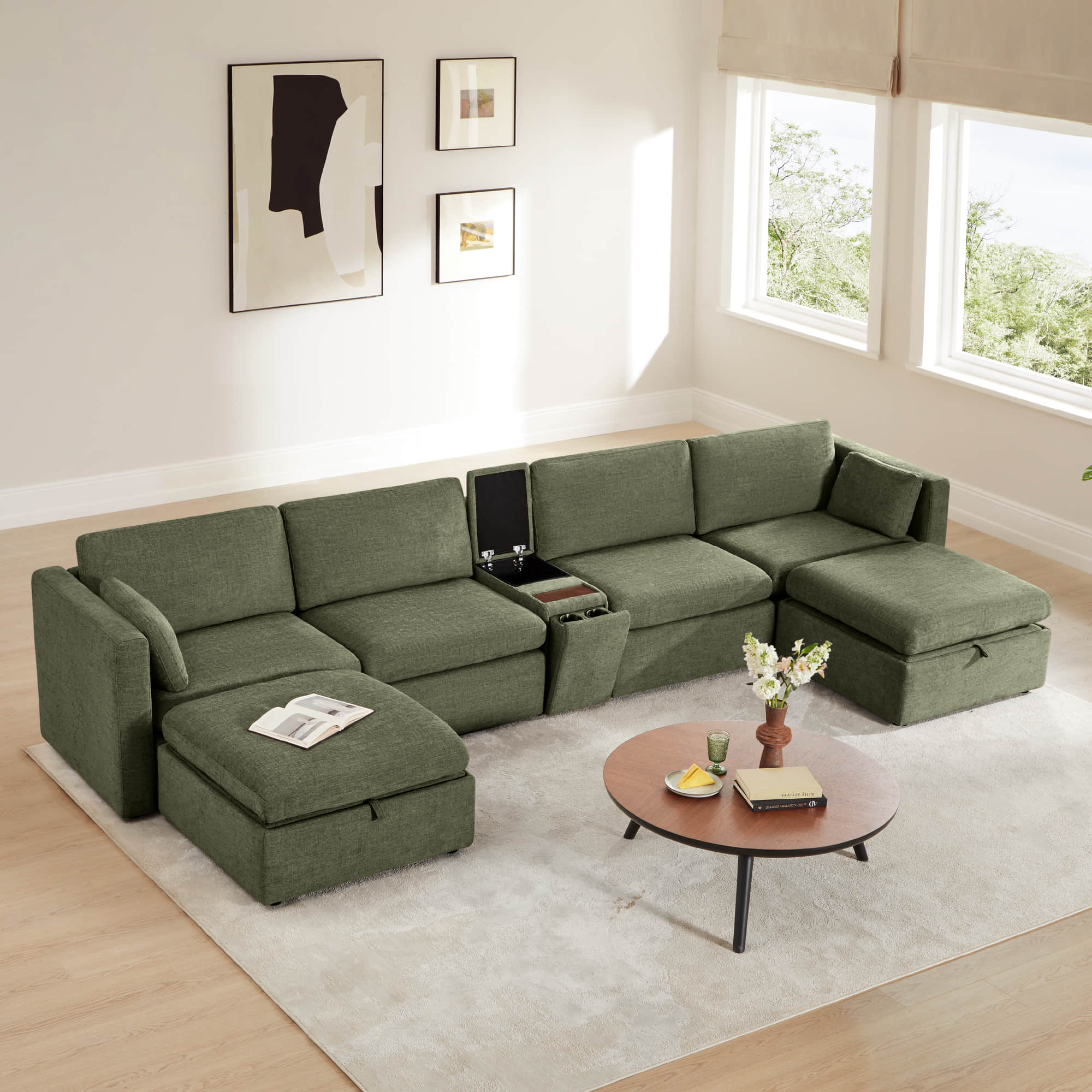 Delaney 6-Seat Modular Sofa Chaise with Storage Ottomans - Image 76