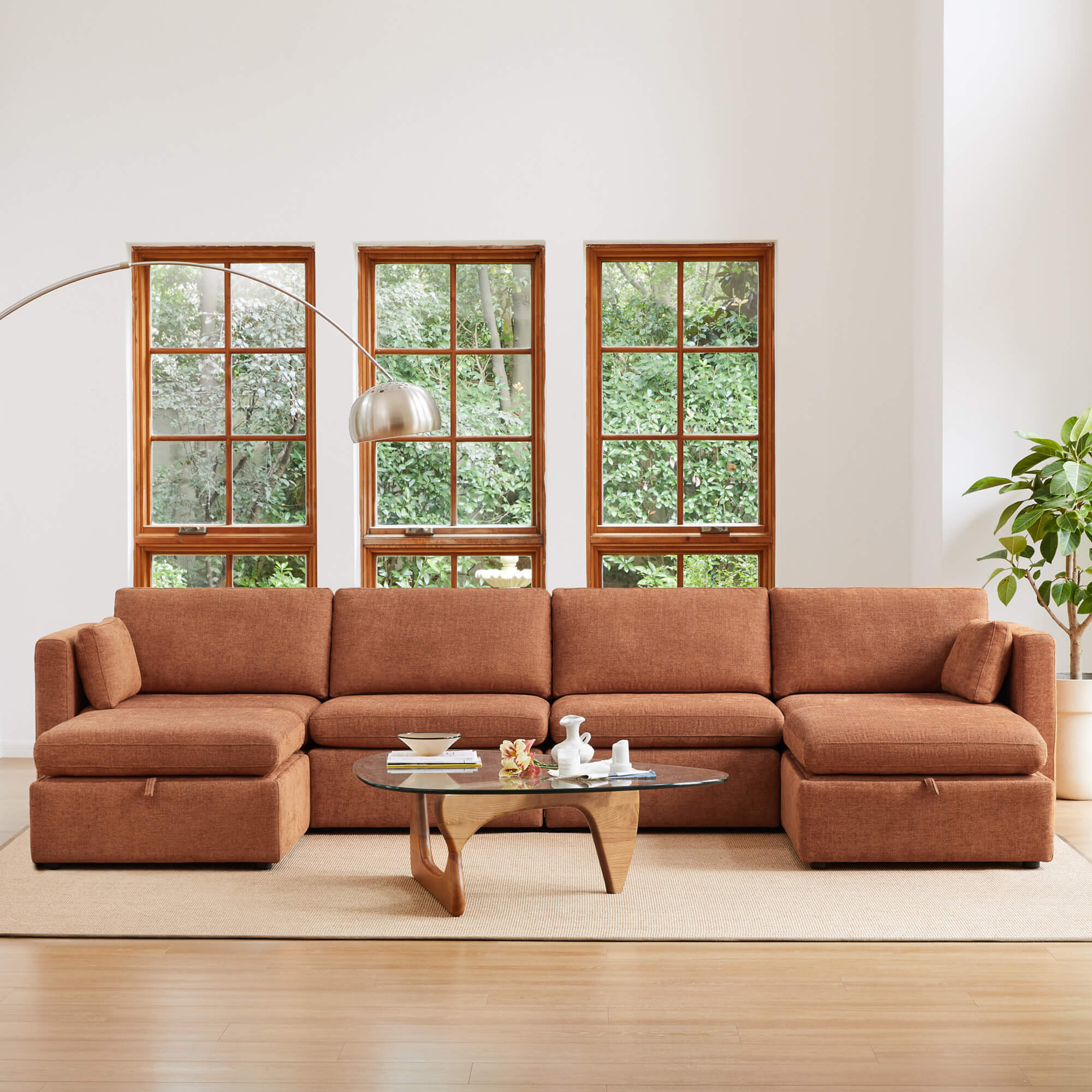 Delaney 6-Seat Modular Sofa Chaise with Storage Ottomans - Image 81