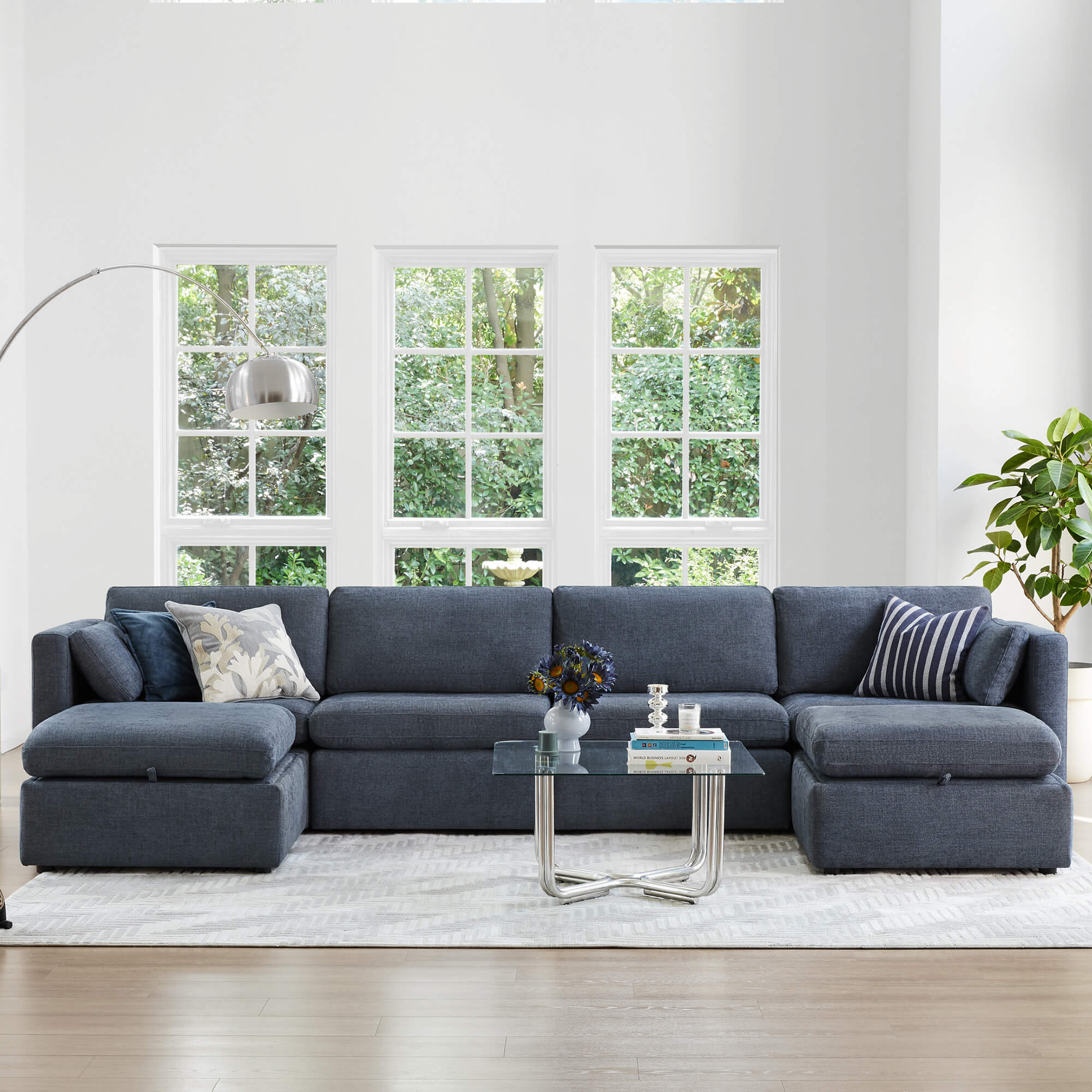 Delaney 6-Seat Modular Sofa Chaise with Storage Ottomans - Image 92