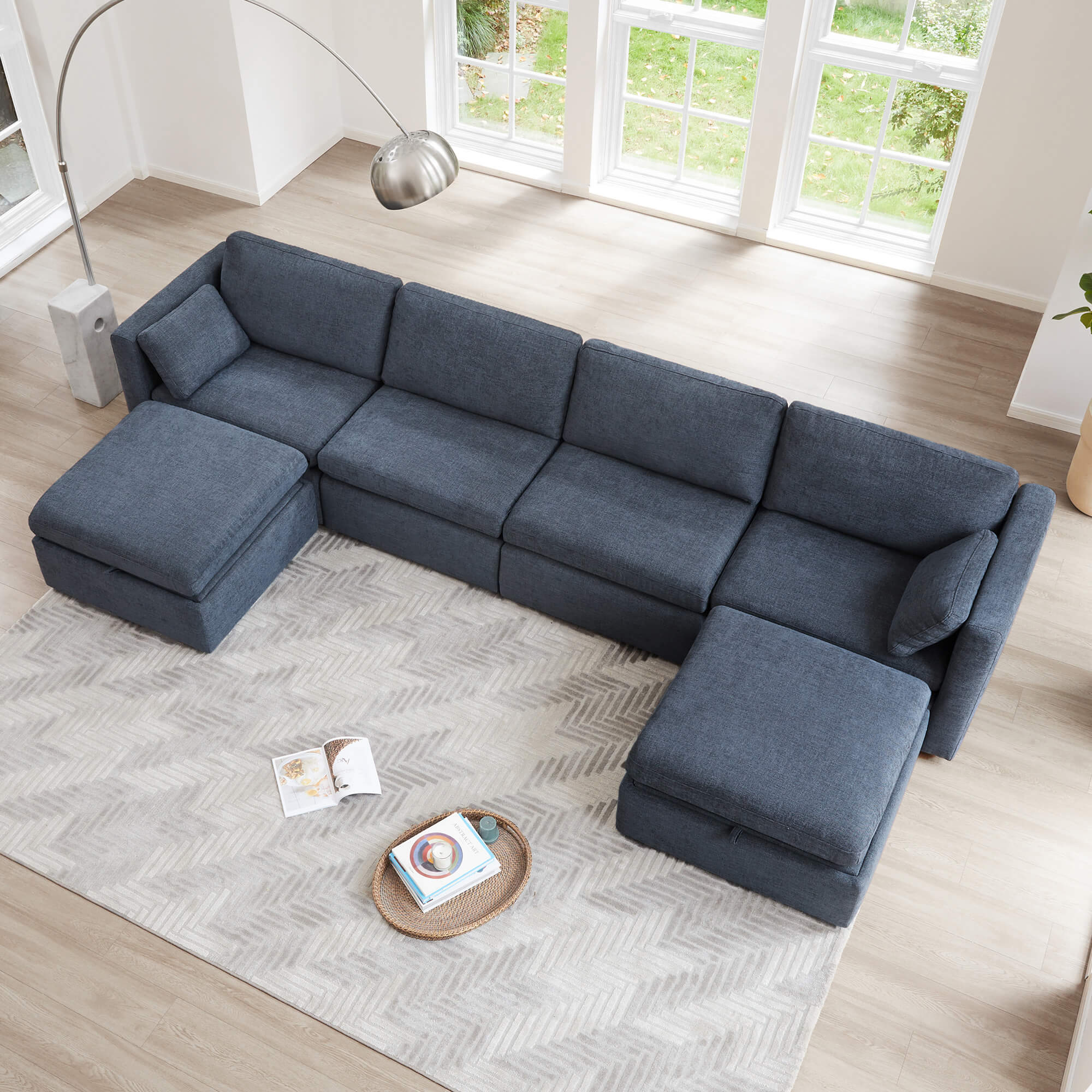 Delaney 6-Seat Modular Sofa Chaise with Storage Ottomans - Image 93