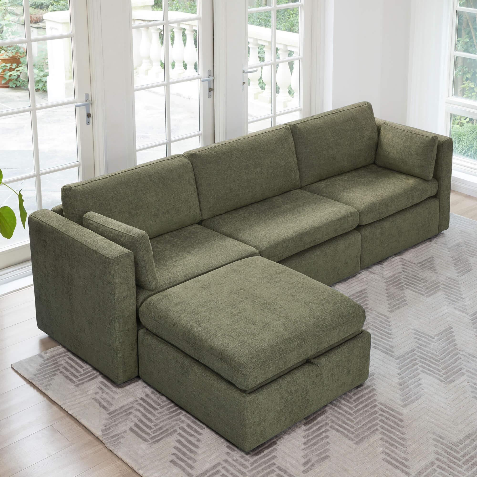 Delaney 4-Seat Modular Sofa Chaise with Storage Ottoman - Image 112