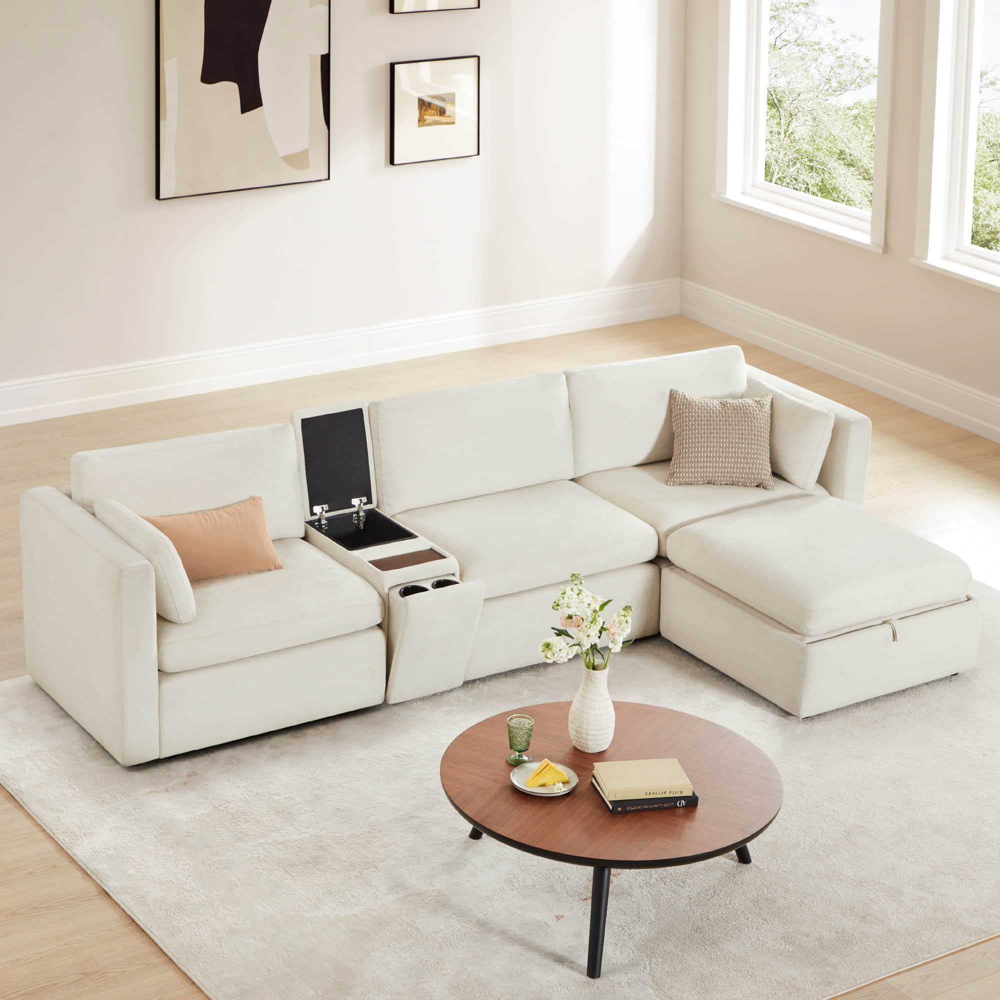 Delaney 4-Seat Modular Sofa Chaise with Storage Ottoman - Image 12