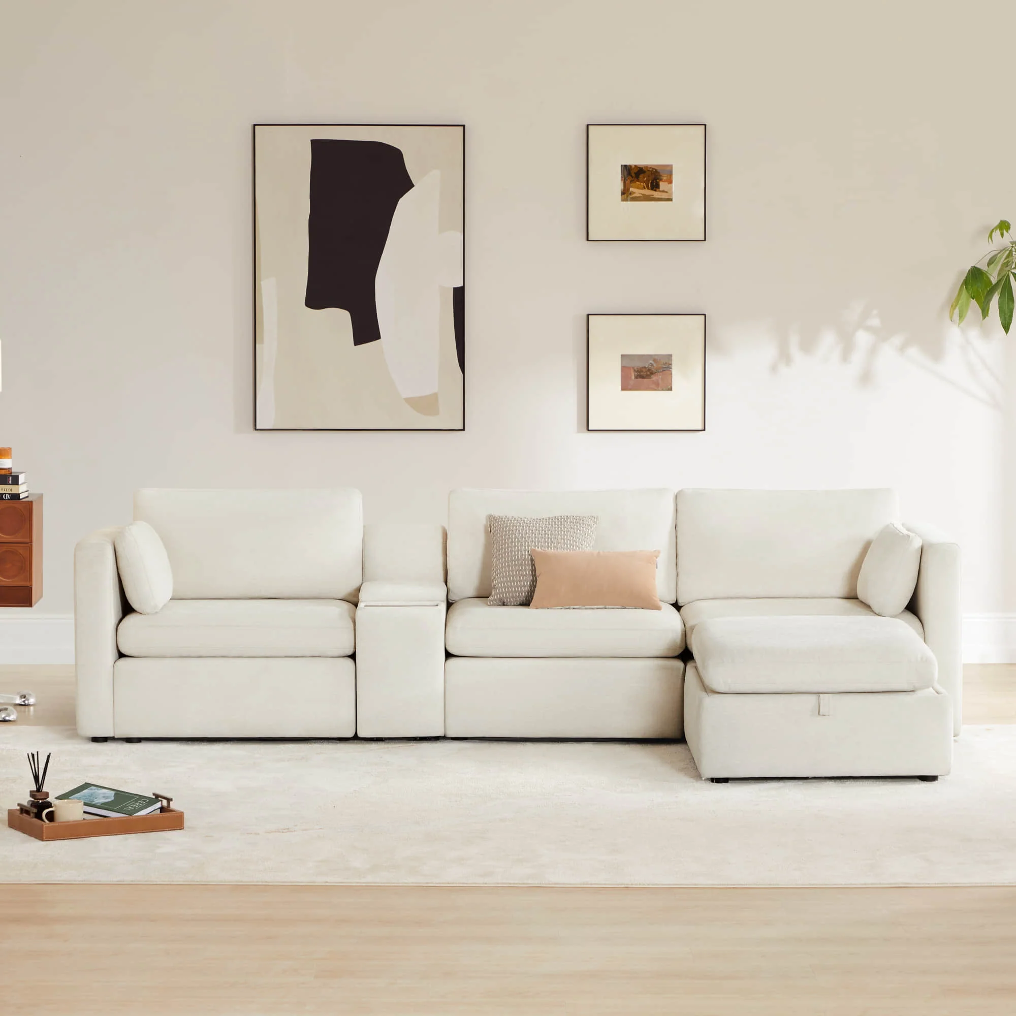 Delaney 4-Seat Modular Sofa Chaise with Storage Ottoman - Image 13