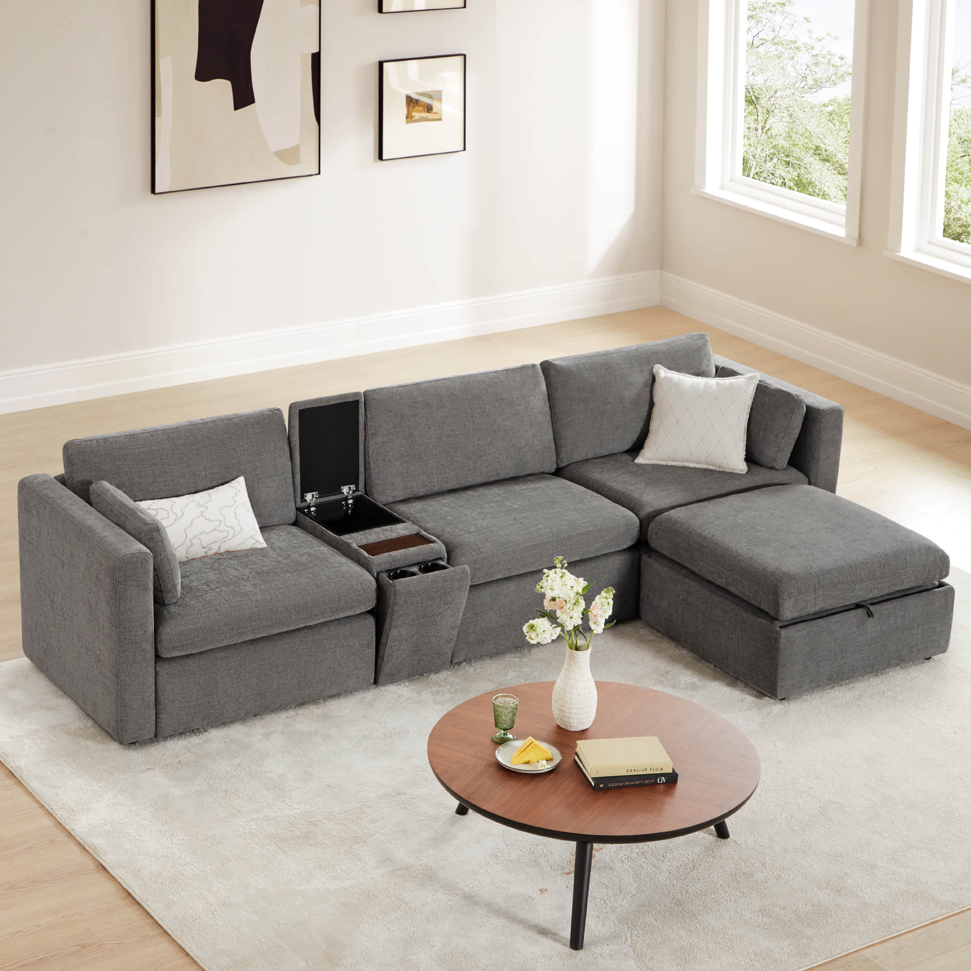 Delaney 4-Seat Modular Sofa Chaise with Storage Ottoman - Image 27