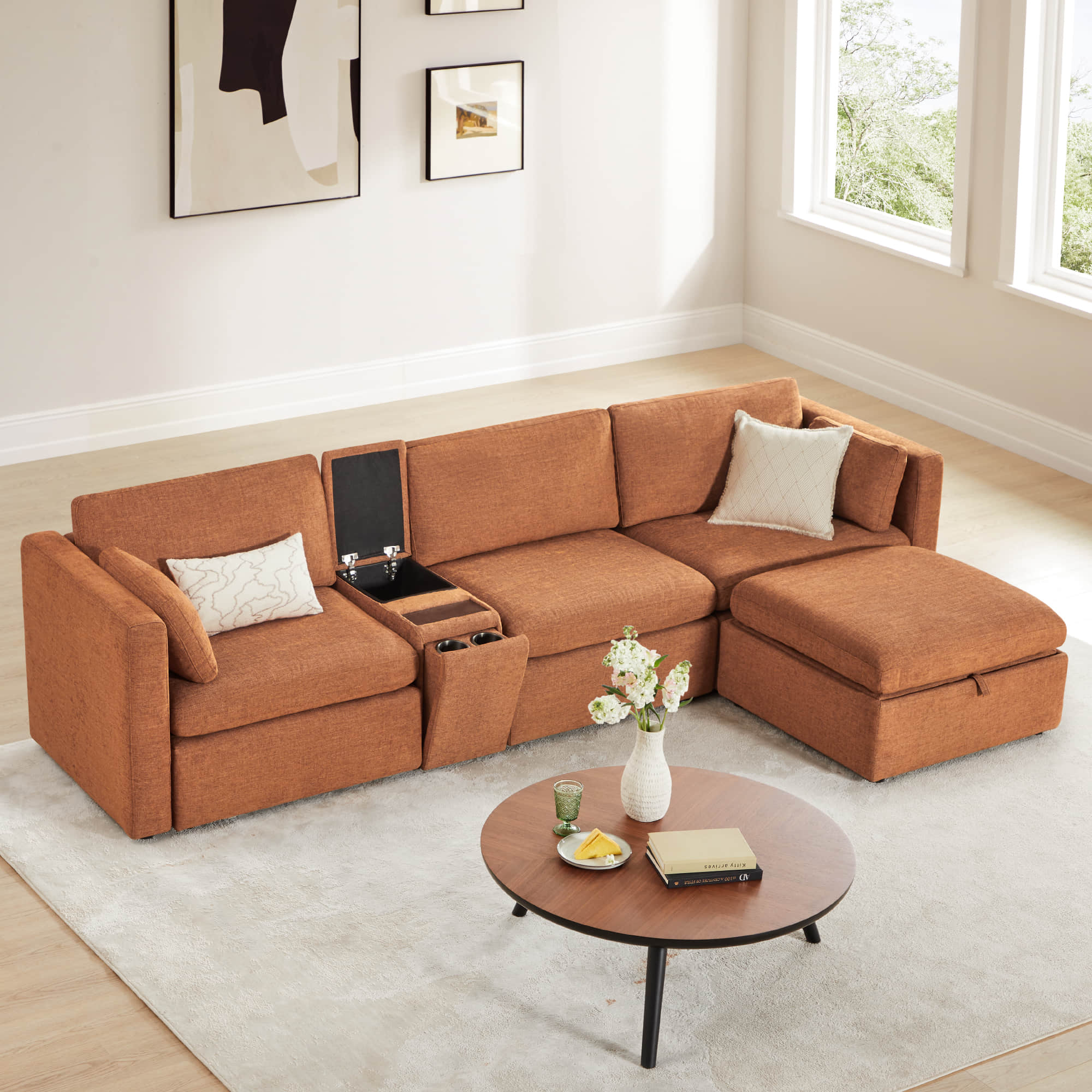 Delaney 4-Seat Modular Sofa Chaise with Storage Ottoman - Image 39