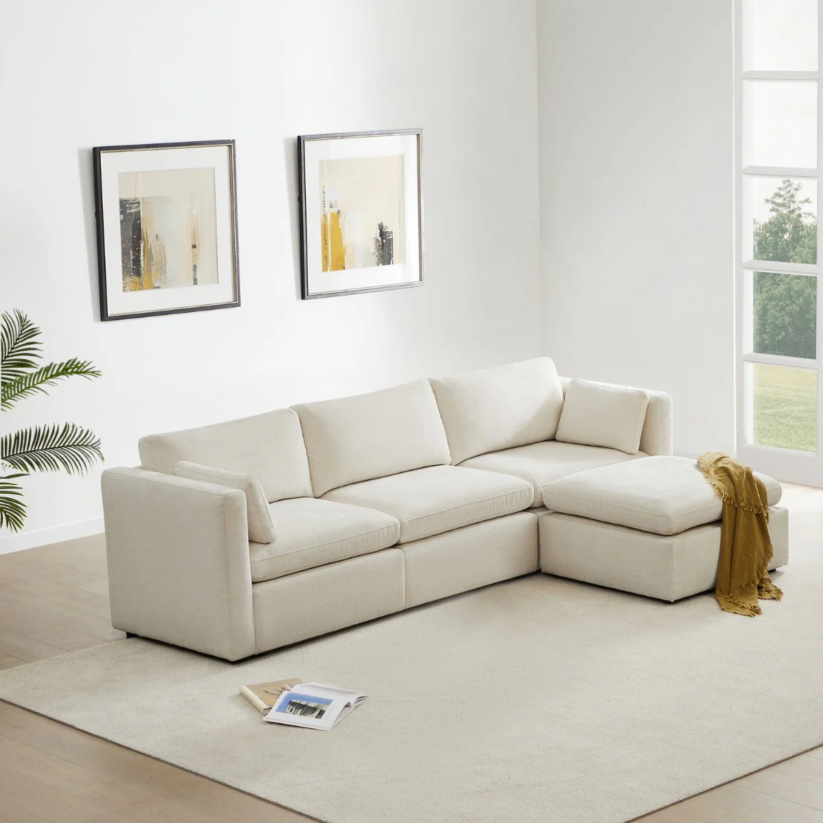 Delaney 4-Seat Modular Sofa Chaise with Storage Ottoman - Image 4