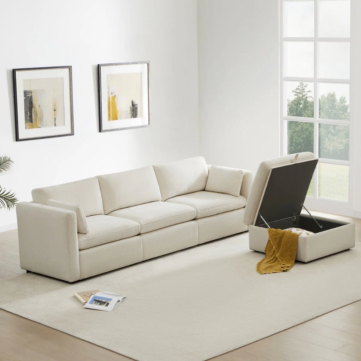 Delaney 4-Seat Modular Sofa Chaise with Storage Ottoman - Image 5