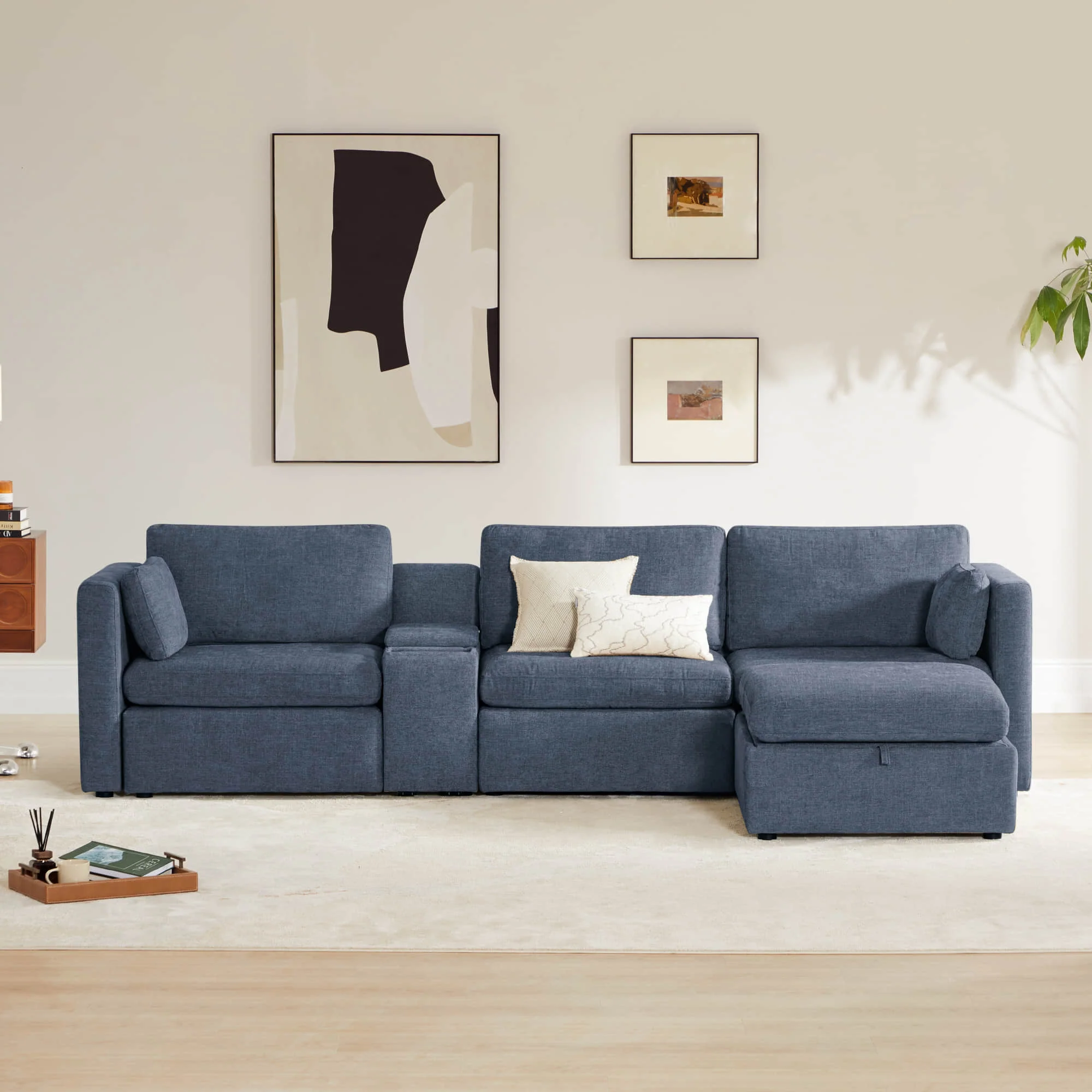 Delaney 4-Seat Modular Sofa Chaise with Storage Ottoman - Image 52