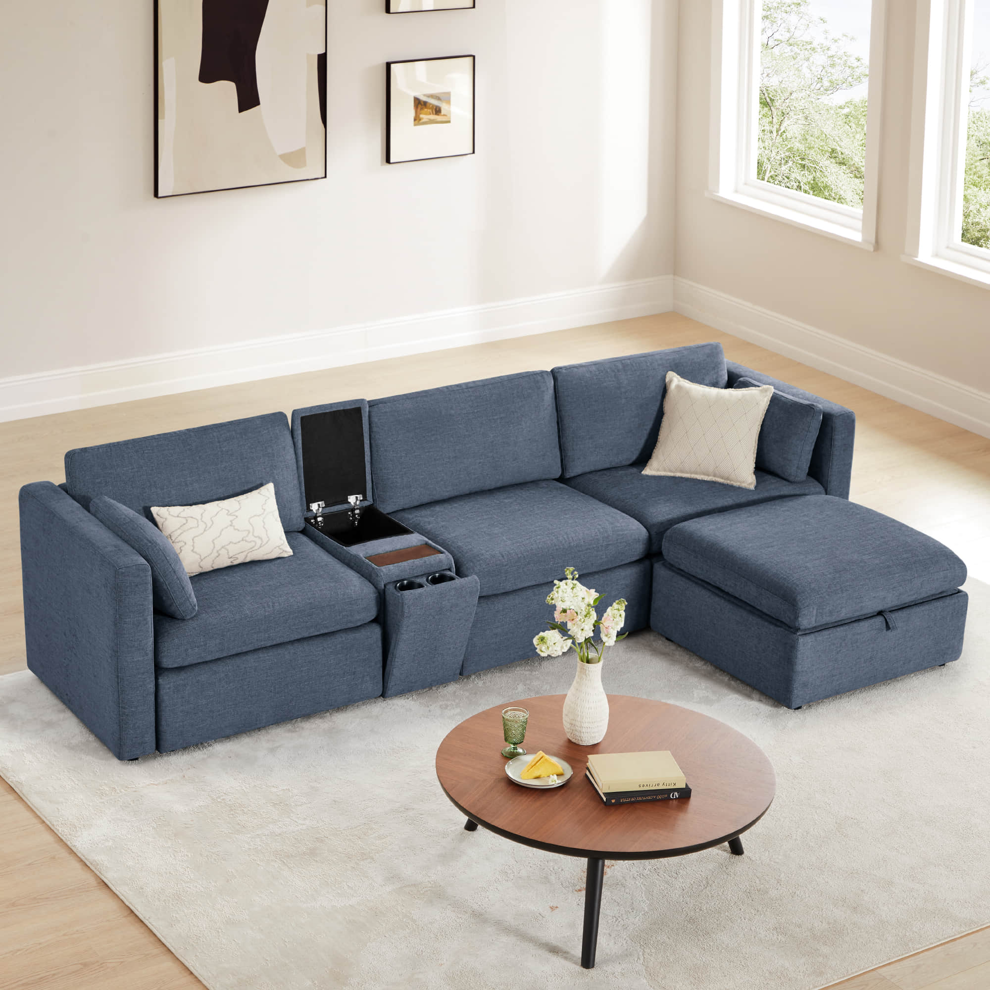 Delaney 4-Seat Modular Sofa Chaise with Storage Ottoman - Image 53