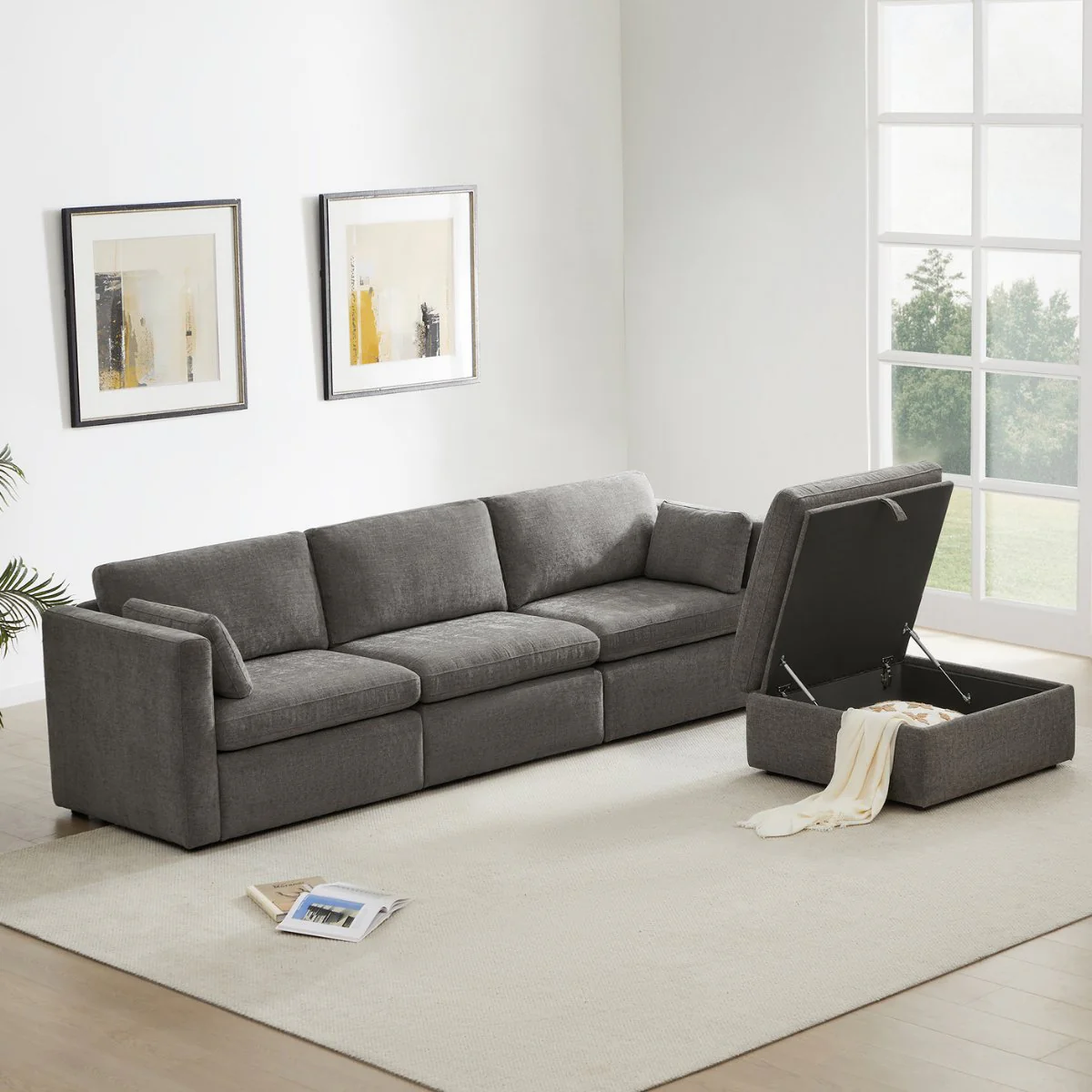 Delaney 4-Seat Modular Sofa Chaise with Storage Ottoman - Image 64