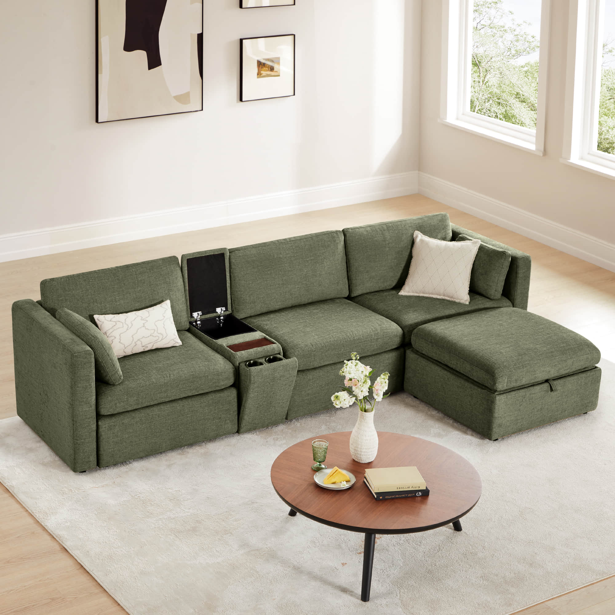 Delaney 4-Seat Modular Sofa Chaise with Storage Ottoman - Image 66