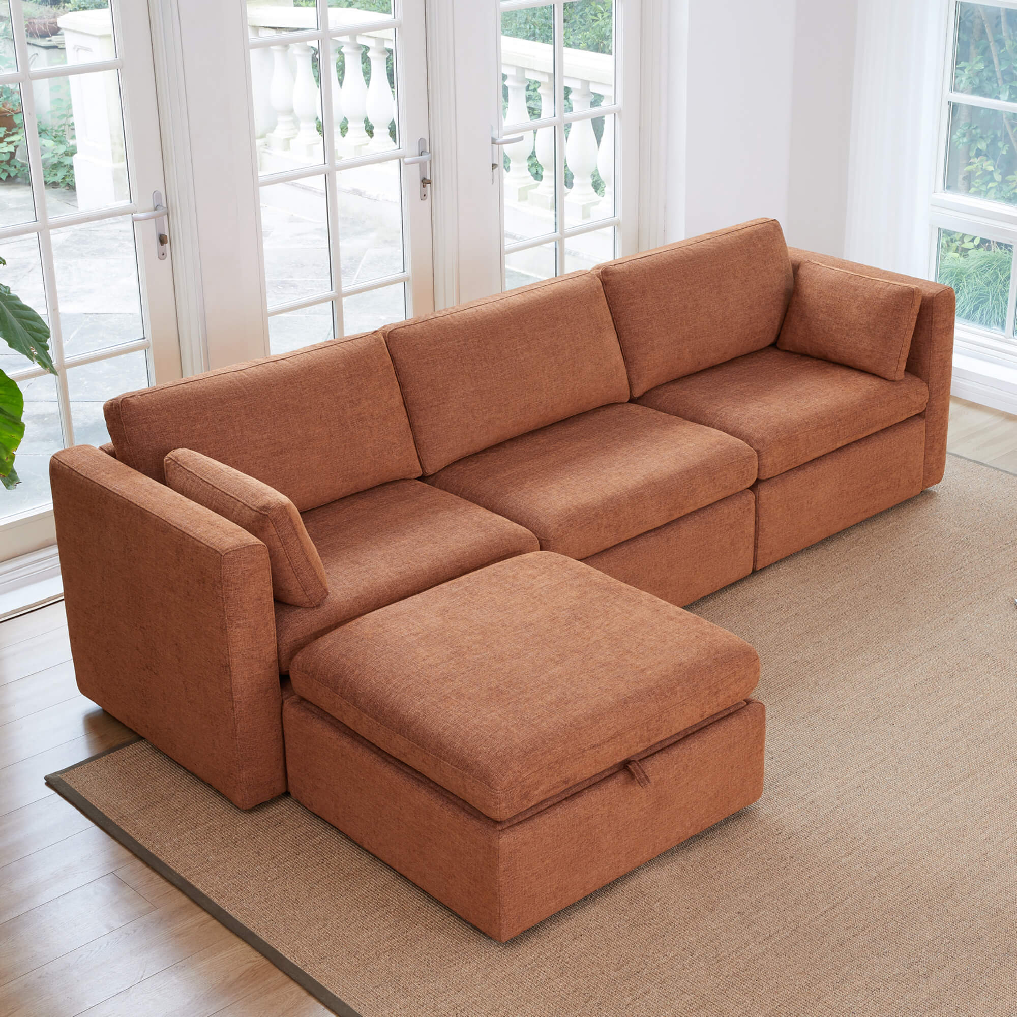 Delaney 4-Seat Modular Sofa Chaise with Storage Ottoman - Image 85