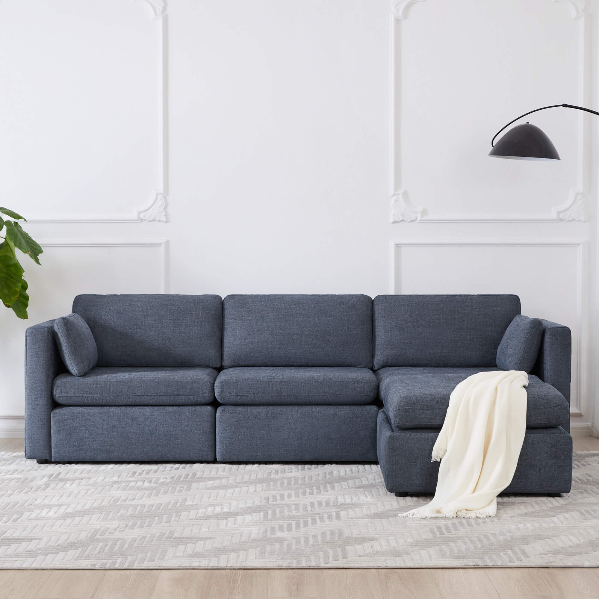 Delaney 4-Seat Modular Sofa Chaise with Storage Ottoman - Image 95