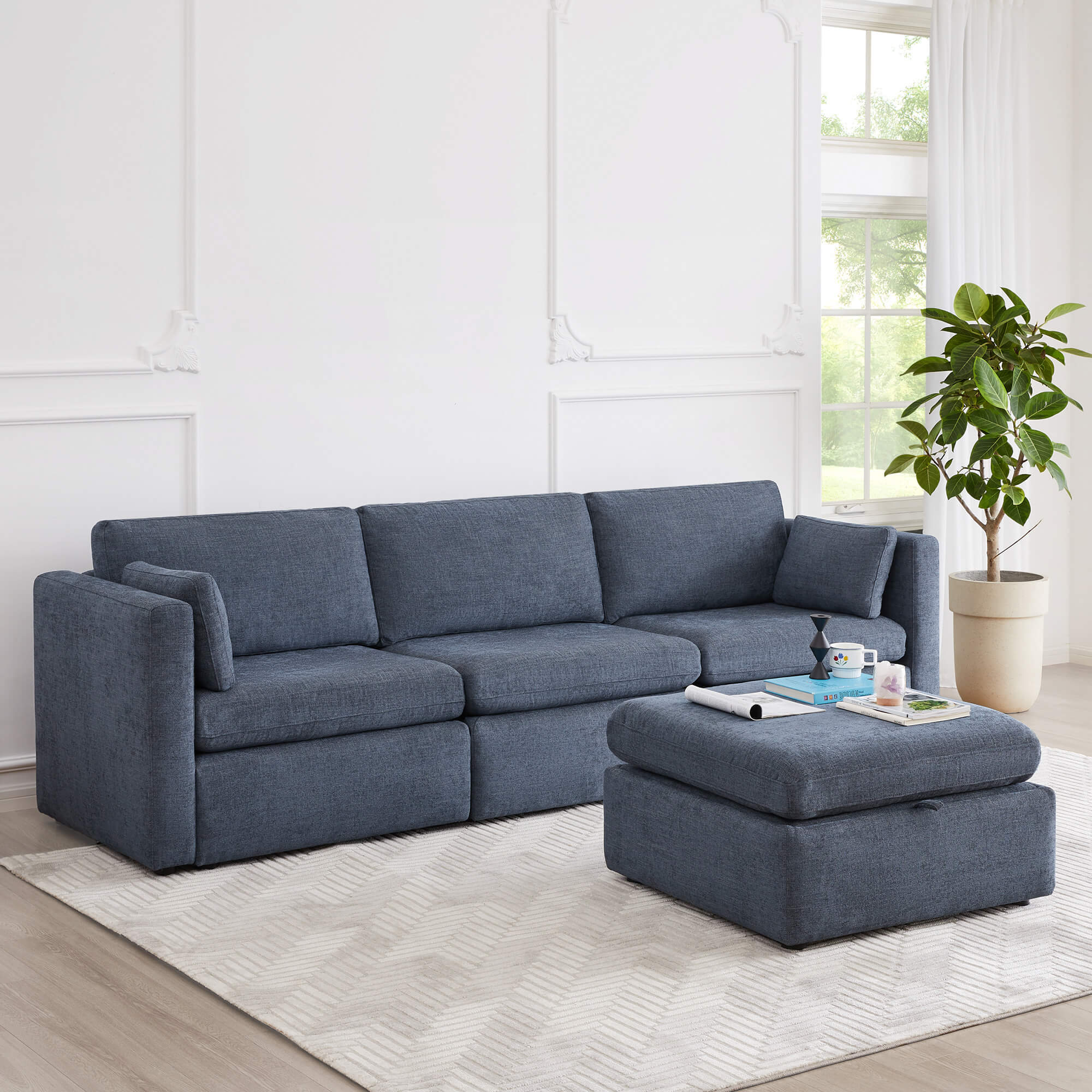 Delaney 4-Seat Modular Sofa Chaise with Storage Ottoman - Image 96