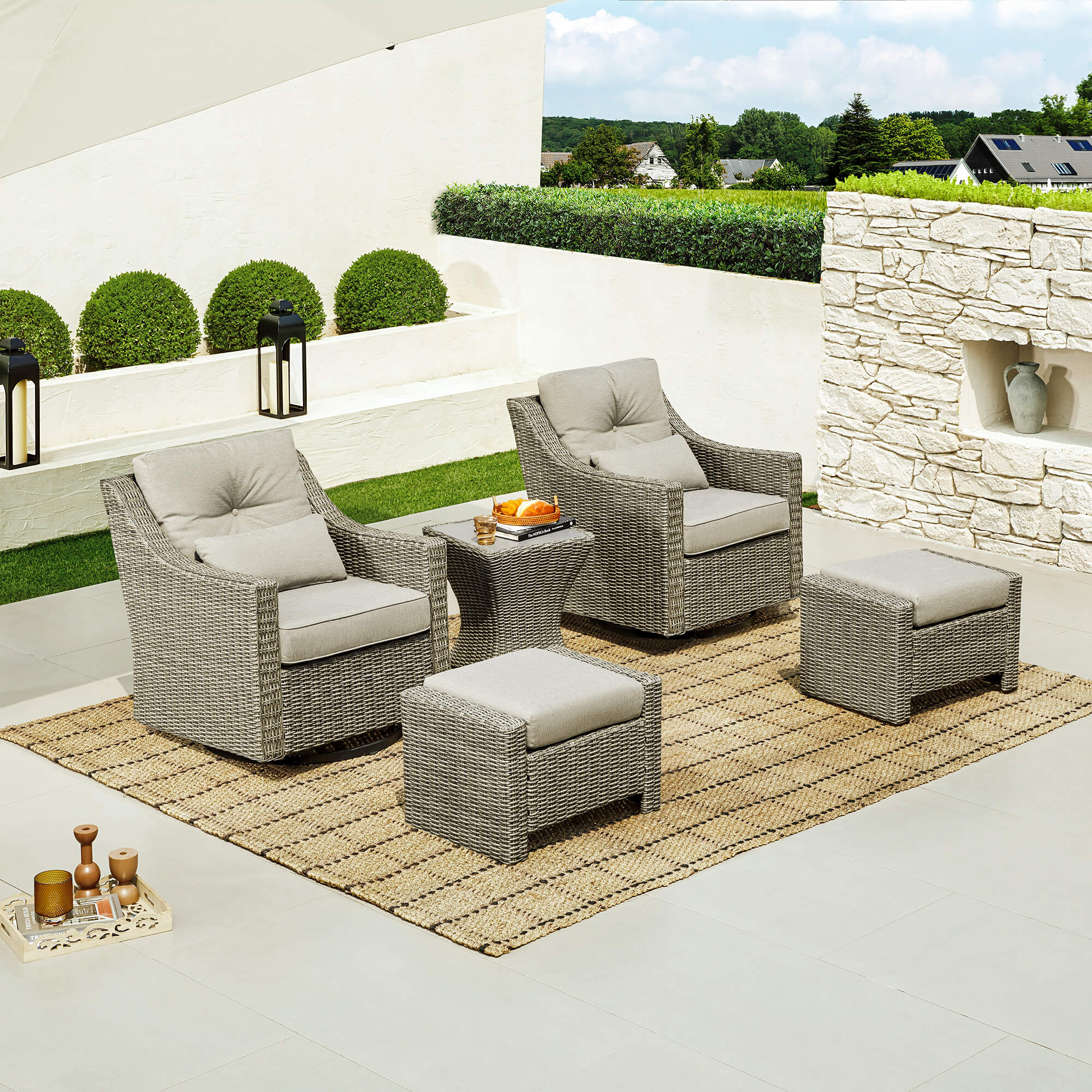Elara Rattan Outdoor 5-Piece Patio Set - Image 4